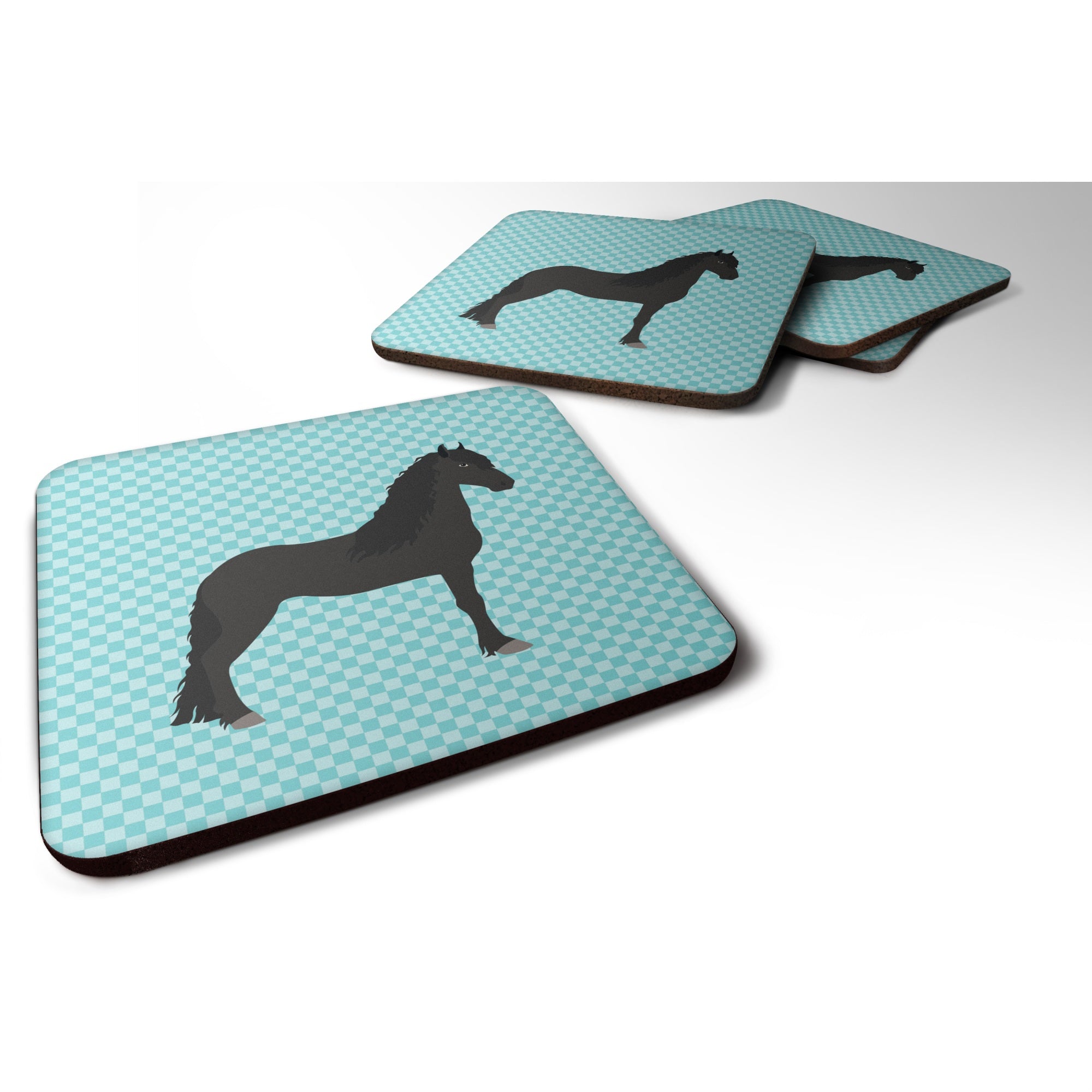 'Caroline'S Treasures Friesian Horse Blue Check Decorative Coasters, 3.5, Multicolor''