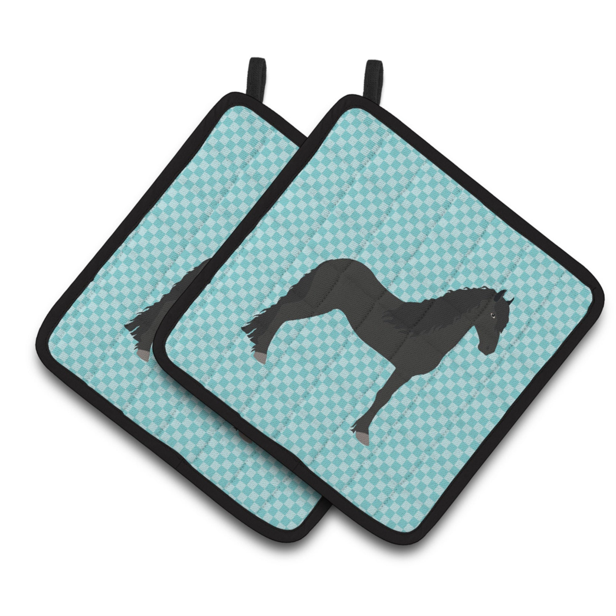 'Caroline'S Treasures Friesian Horse Blue Check Decorated Pot Holder, 7.5'''' X 7.5''''''