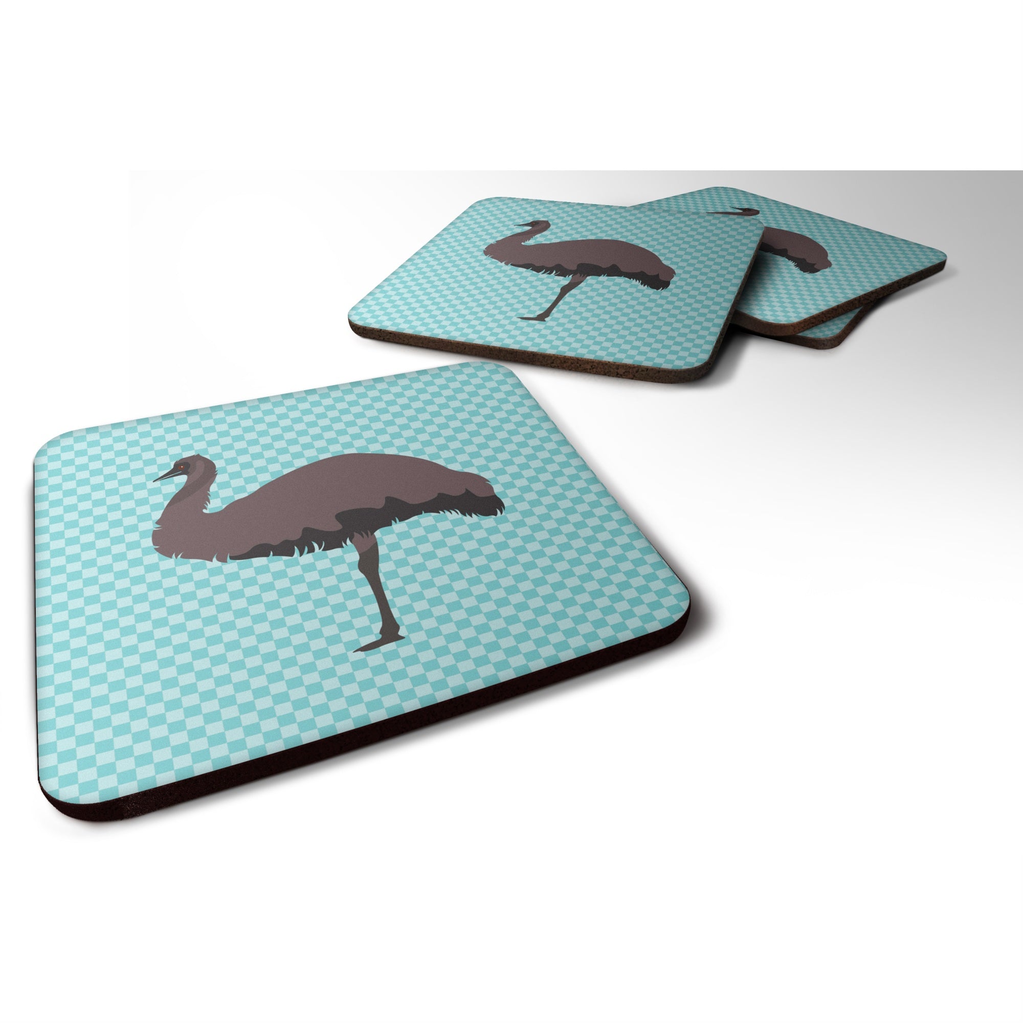 'Caroline'S Treasures Emu Blue Check Decorative Coasters, 3.5'''', Multicolor''