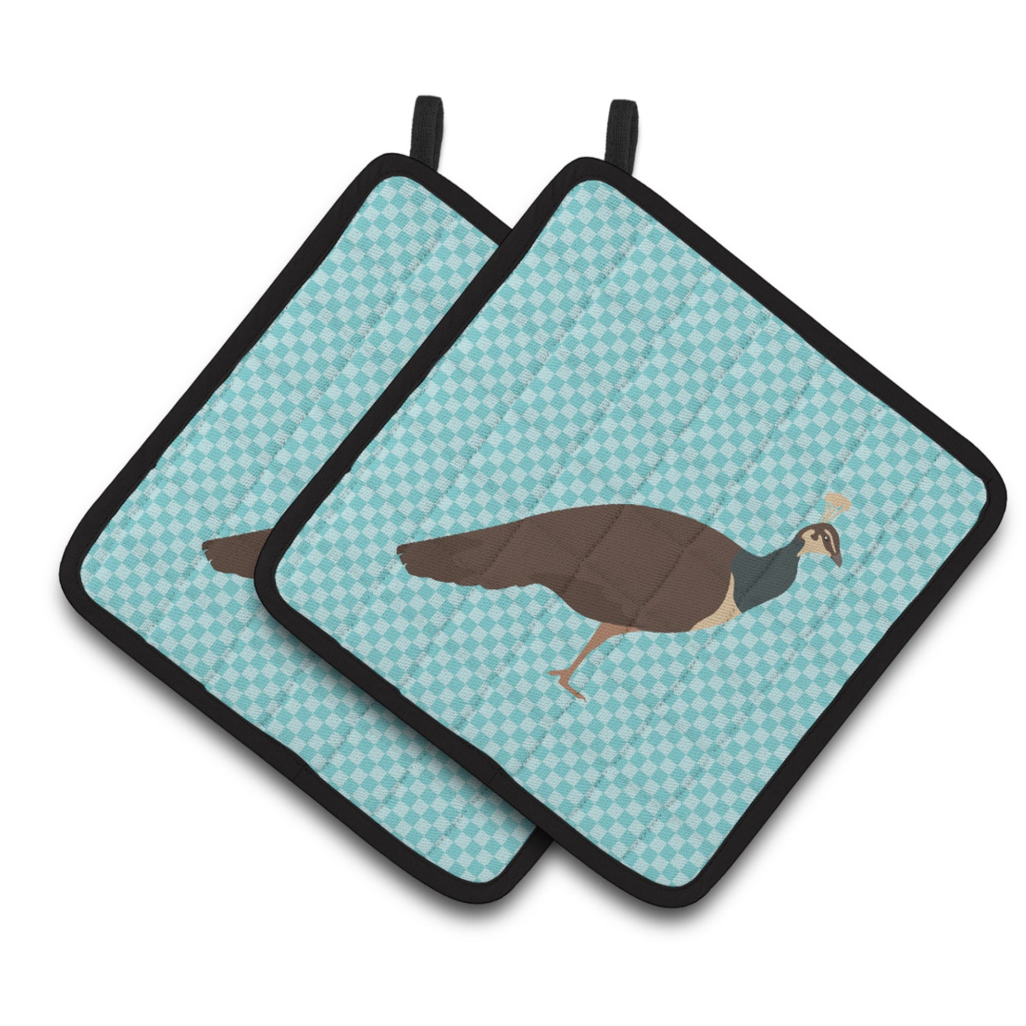 'Caroline'S Treasures Indian Peahen Peafowl Blue Check Decorated Pot Holder, 7.5'''' X 7.5''''''