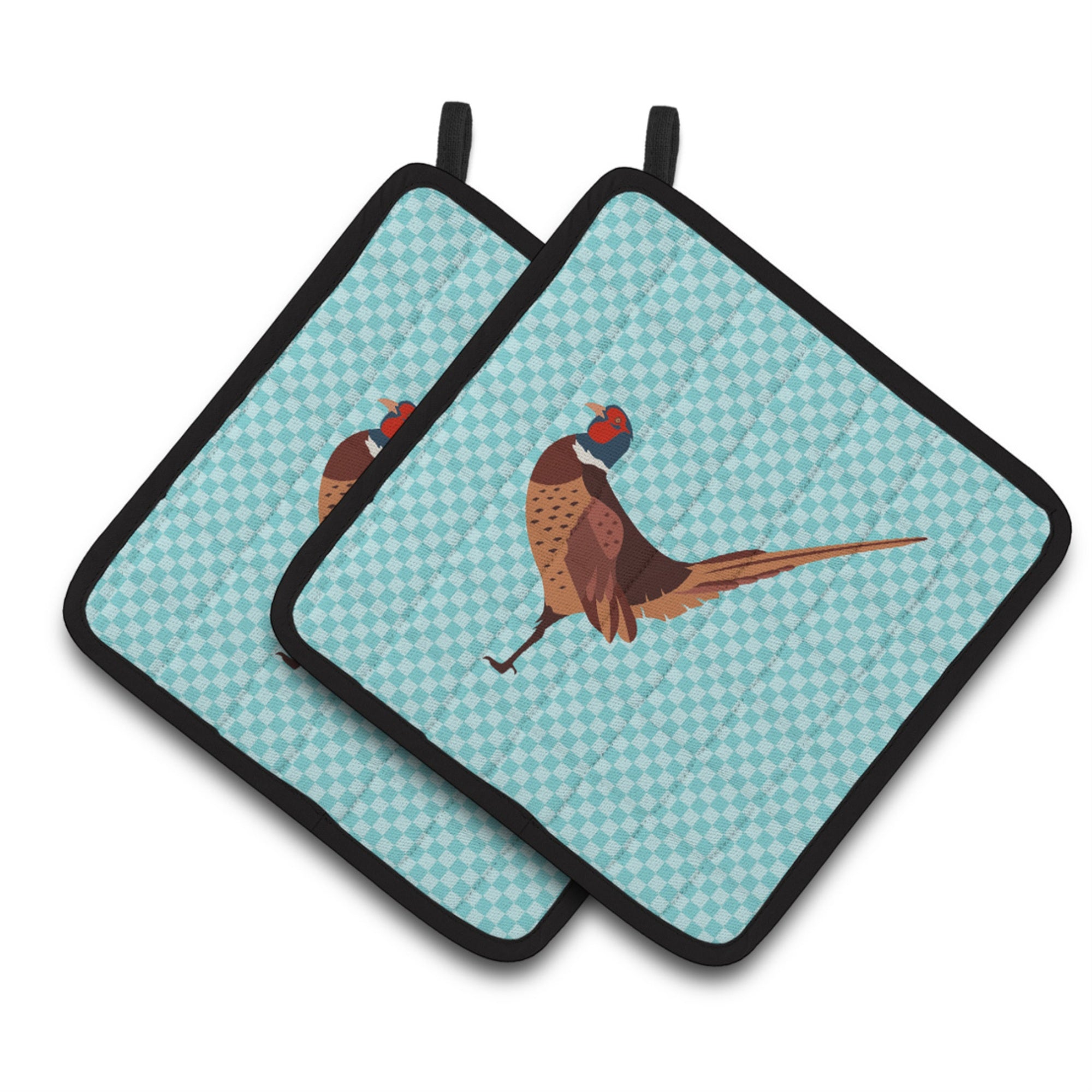'Caroline'S Treasures Ring-Necked Common Pheasant Blue Check Decorated Pot Holder, 7.5'''' X 7.5''''''