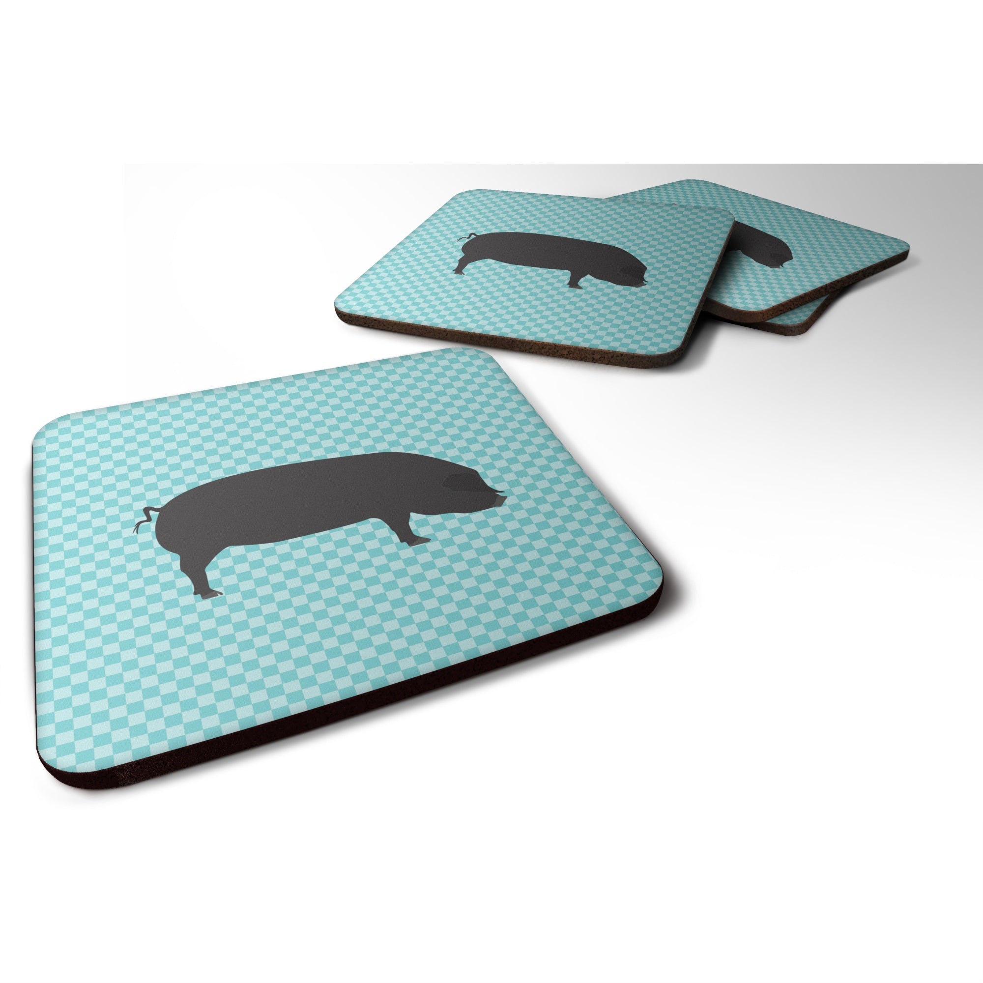 'Caroline'S Treasures Devon Large Black Pig Blue Check Decorative Coasters, 3.5, Multicolor''