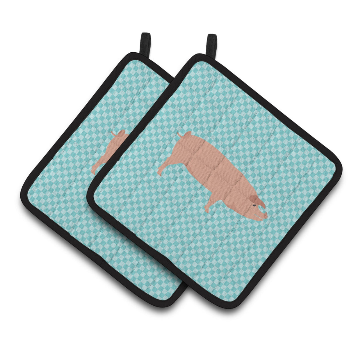 'Caroline'S Treasures American Landrace Pig Blue Check Decorated Pot Holder, 7.5'''' X 7.5''''''