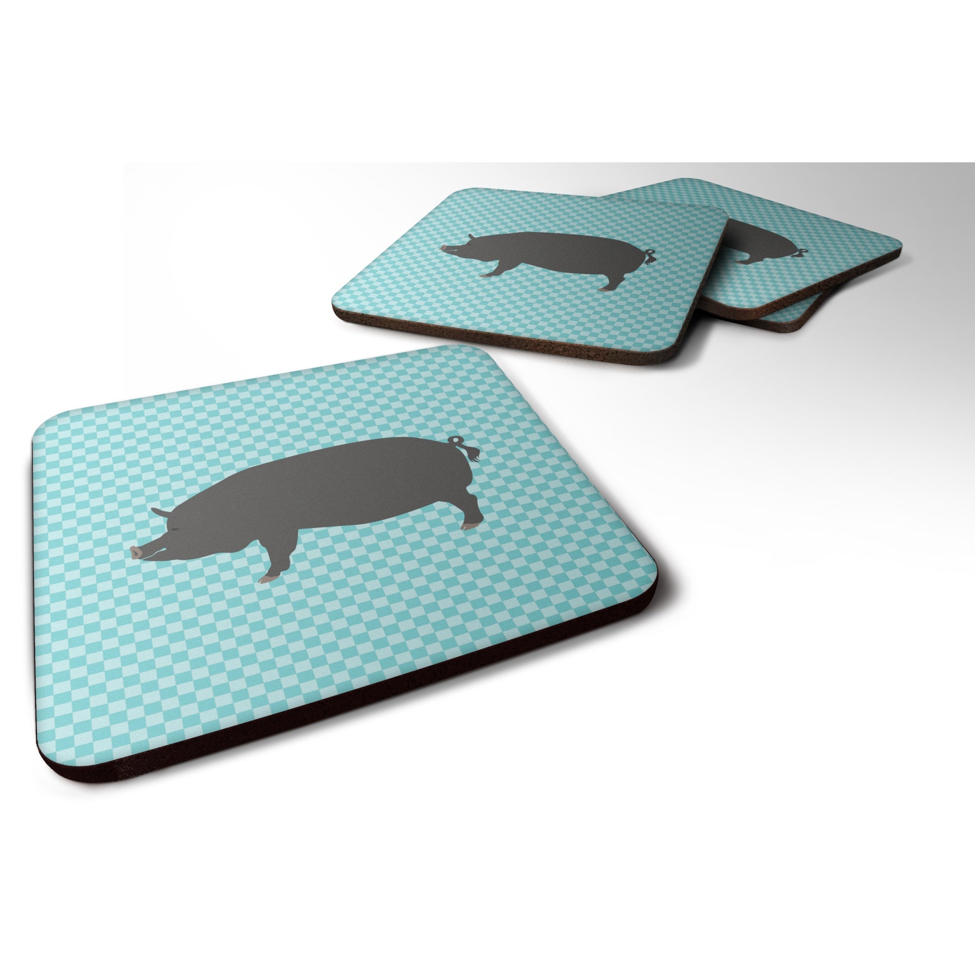 'Caroline'S Treasures Berkshire Pig Blue Check Decorative Coasters, 3.5'''', Multicolor''