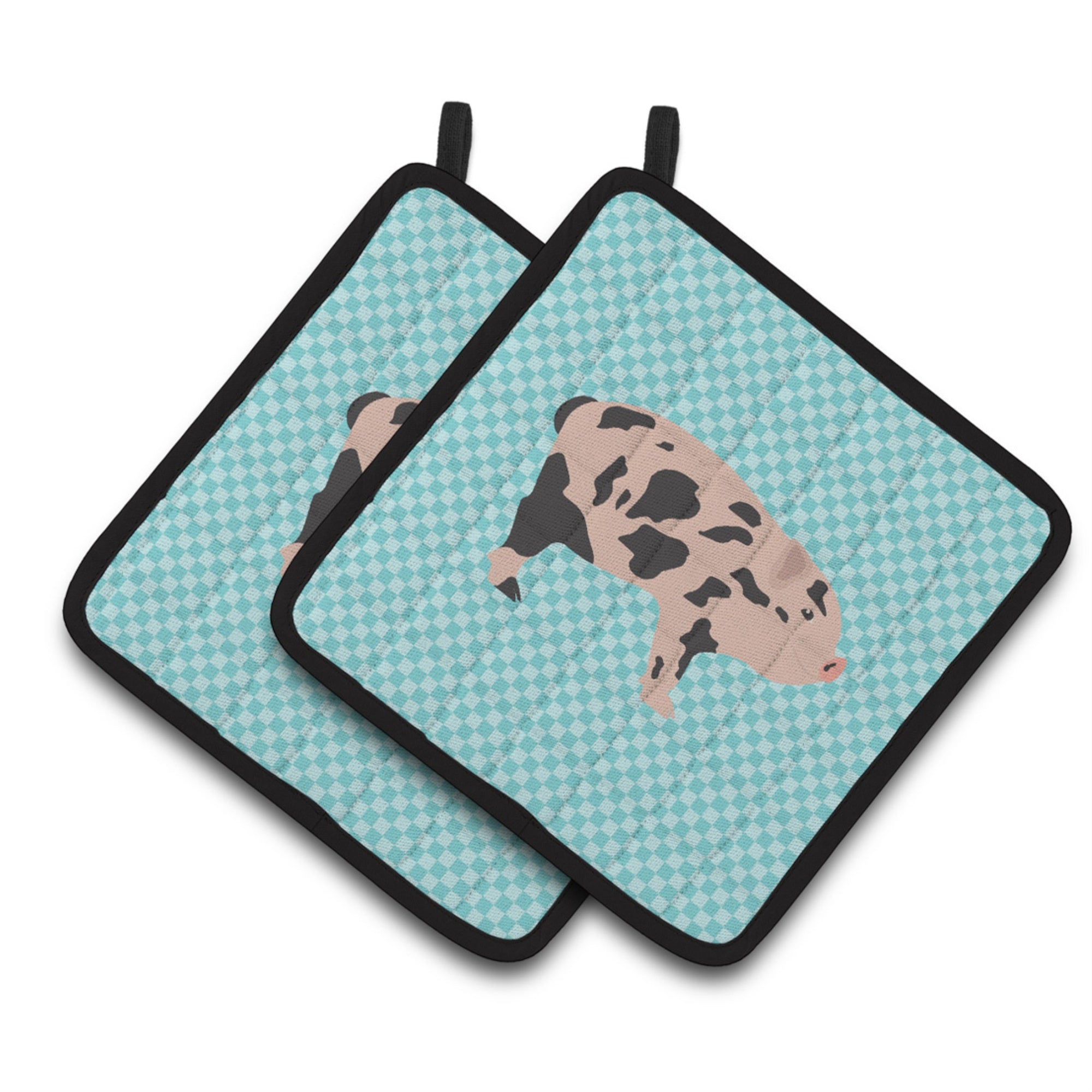 'Caroline'S Treasures Mini Miniature Pig Blue Check Decorated Pot Holder, 7.5'''' X 7.5''''''