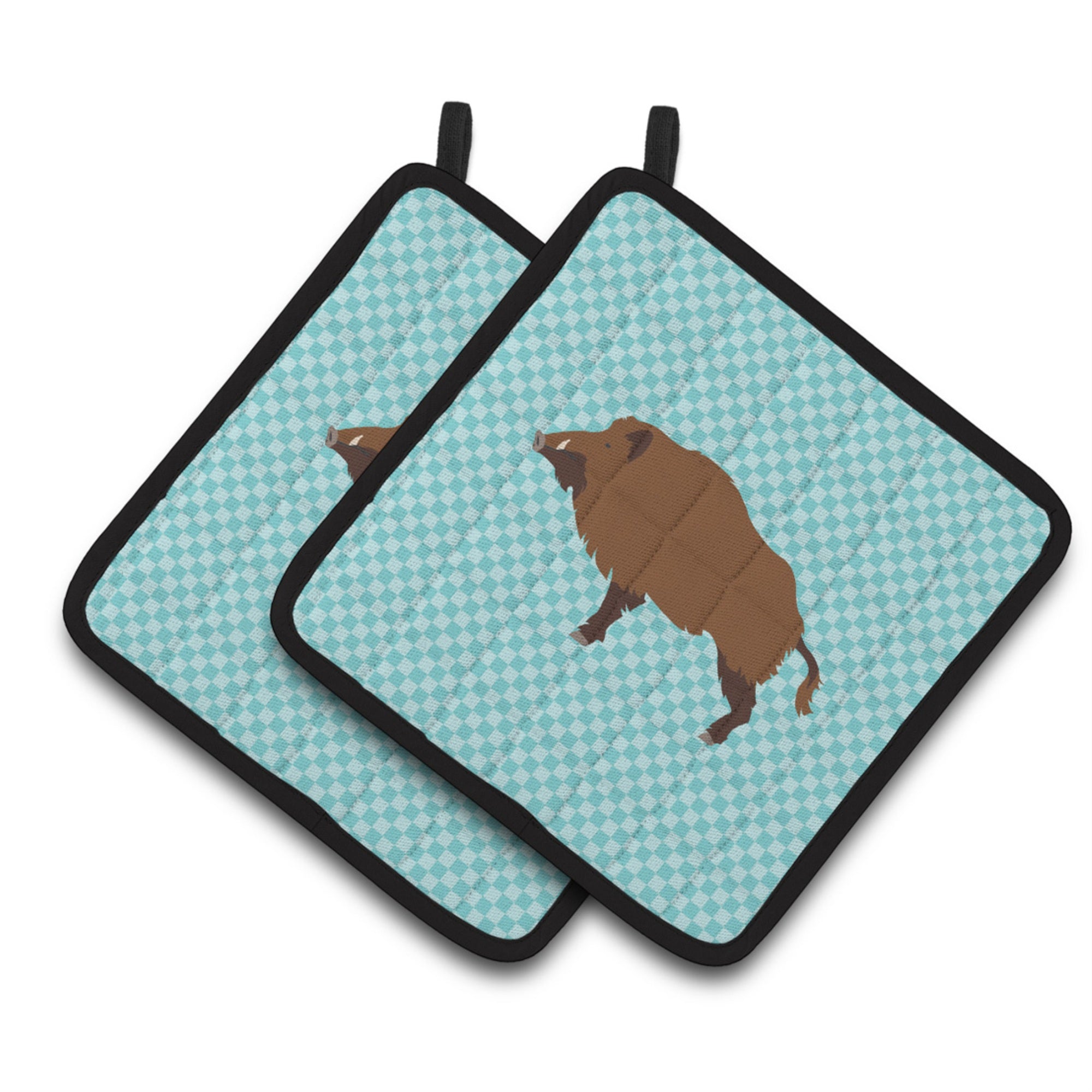 'Caroline'S Treasures Wild Boar Pig Blue Check Decorated Pot Holder, 7.5'''' X 7.5''''''