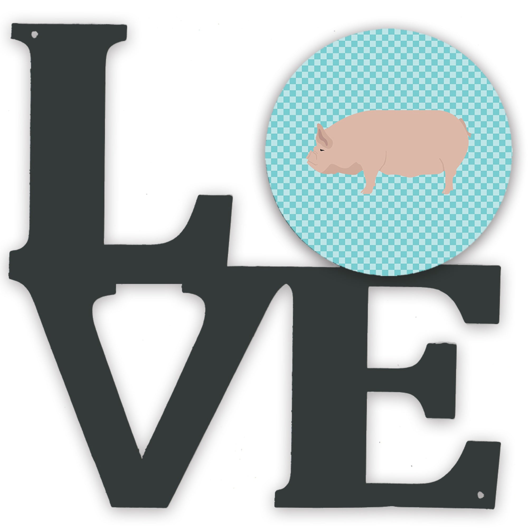 'Caroline'S Treasures Welsh Pig Blue Check Metal Artwork Love Wall-Decor, Multicolor''
