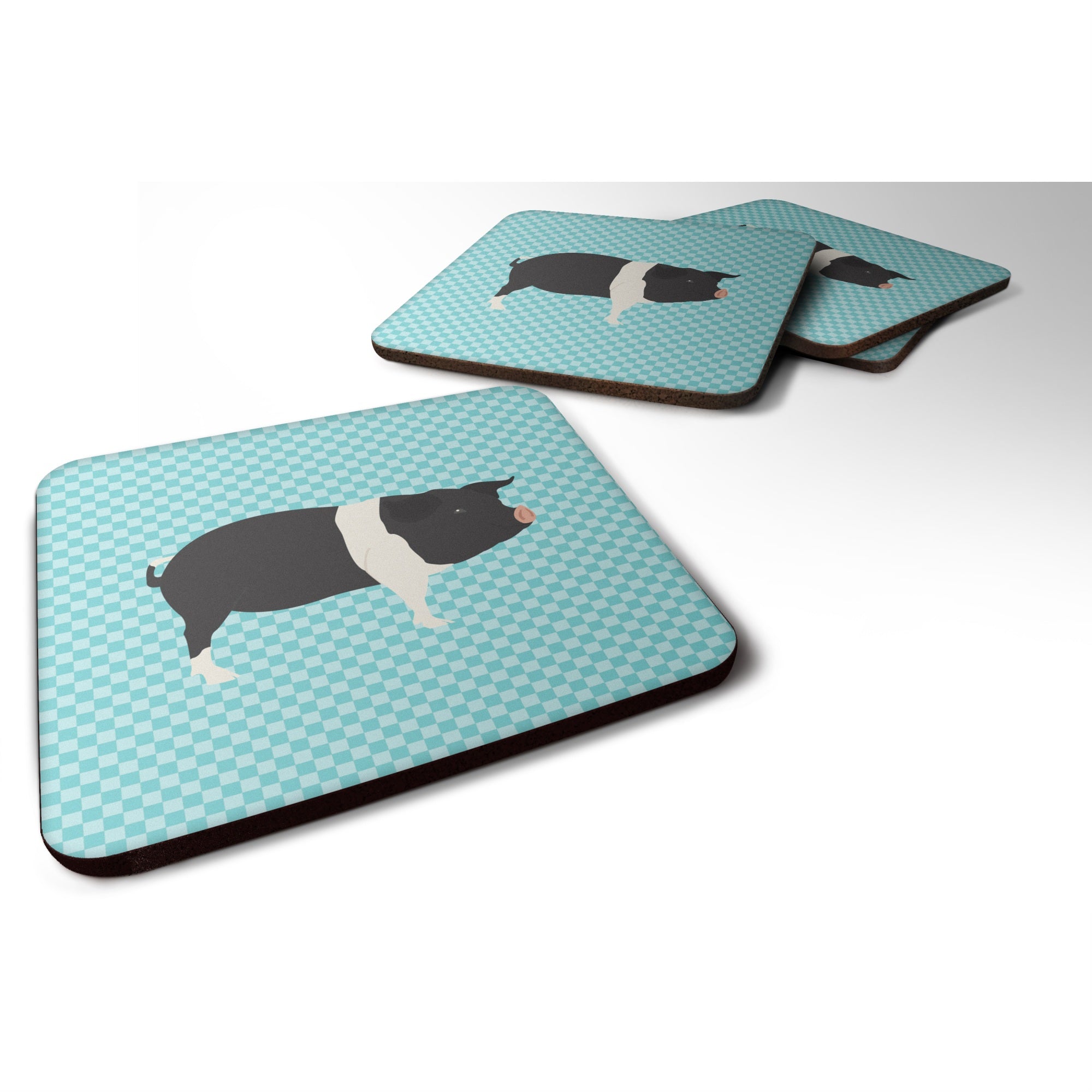 'Caroline'S Treasures Hampshire Pig Blue Check Decorative Coasters, 3.5'''', Multicolor''