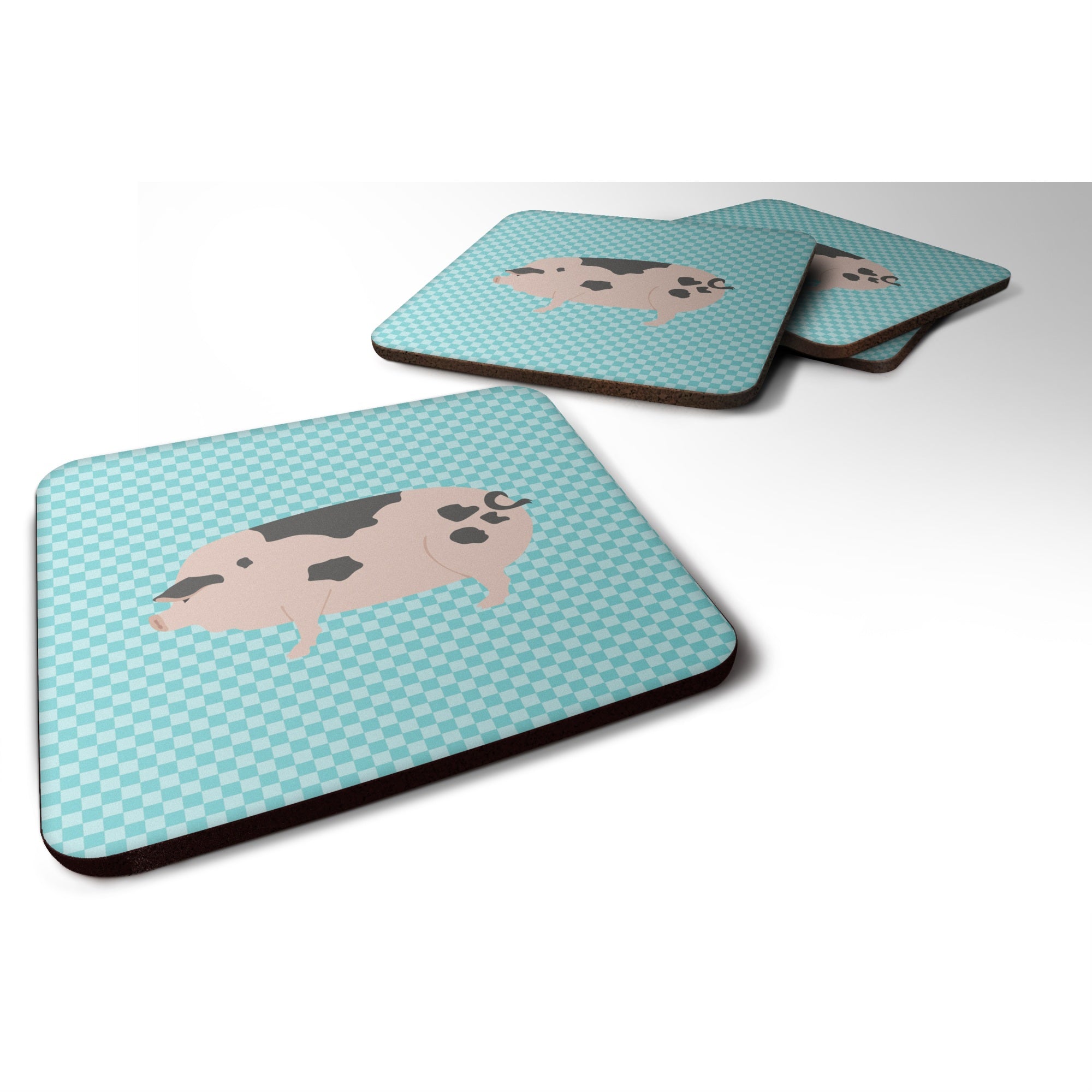 'Caroline'S Treasures Gloucester Old Spot Pig Blue Check Decorative Coasters, 3.5'''', Multicolor''
