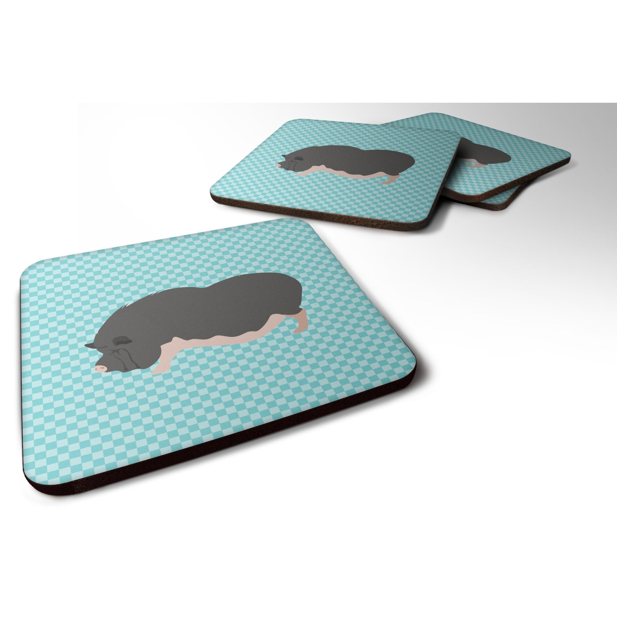 'Caroline'S Treasures Vietnamese Pot-Bellied Pig Blue Check Decorative Coasters, 3.5, Multicolor''