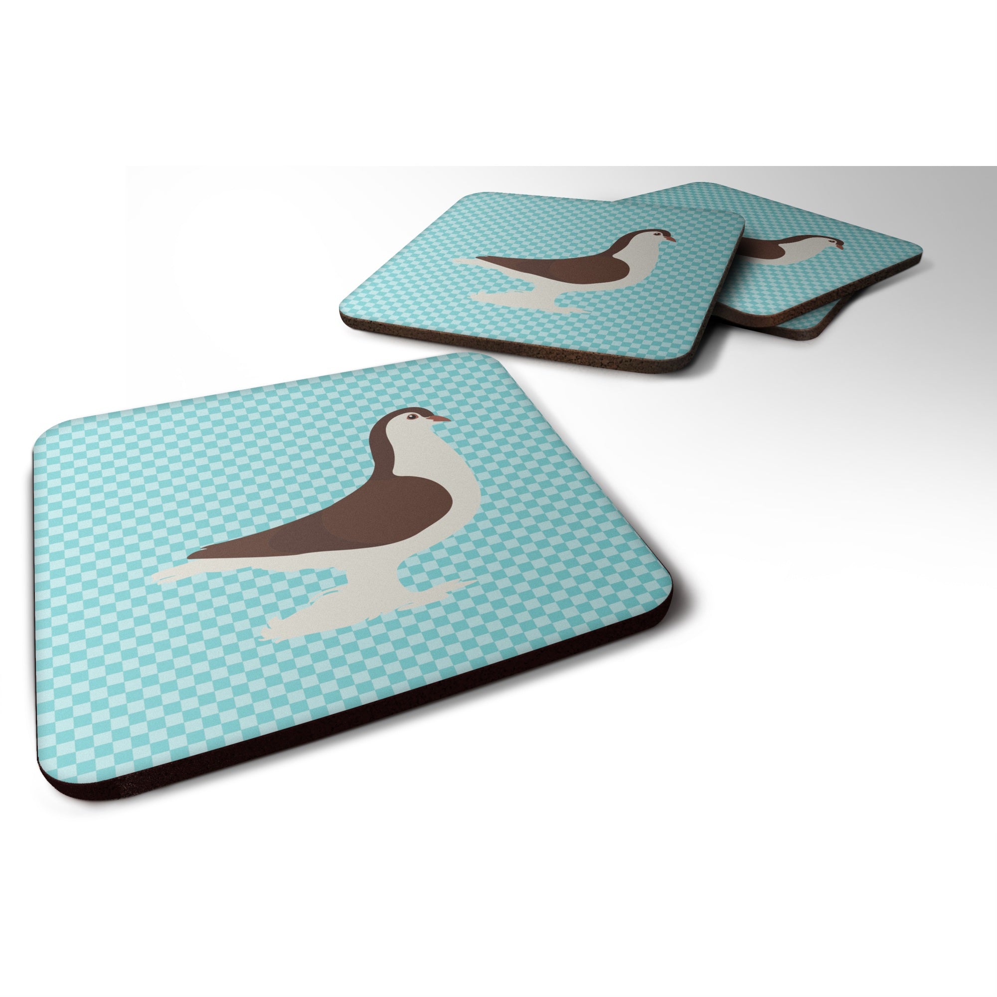 'Caroline'S Treasures Large Pigeon Blue Check Decorative Coasters, 3.5'''', Multicolor''