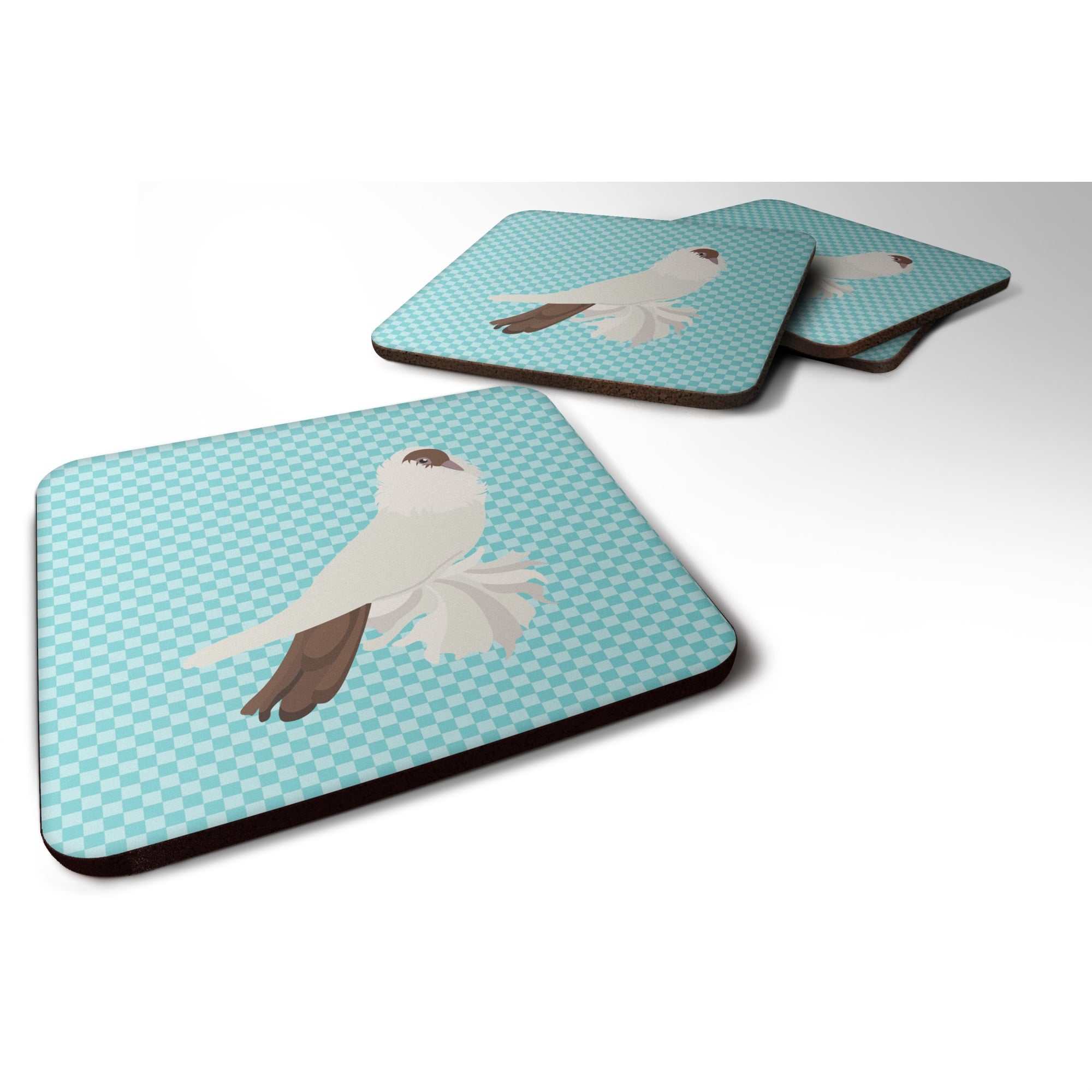 'Caroline'S Treasures German Helmet Pigeon Blue Check Decorative Coasters, 3.5, Multicolor''