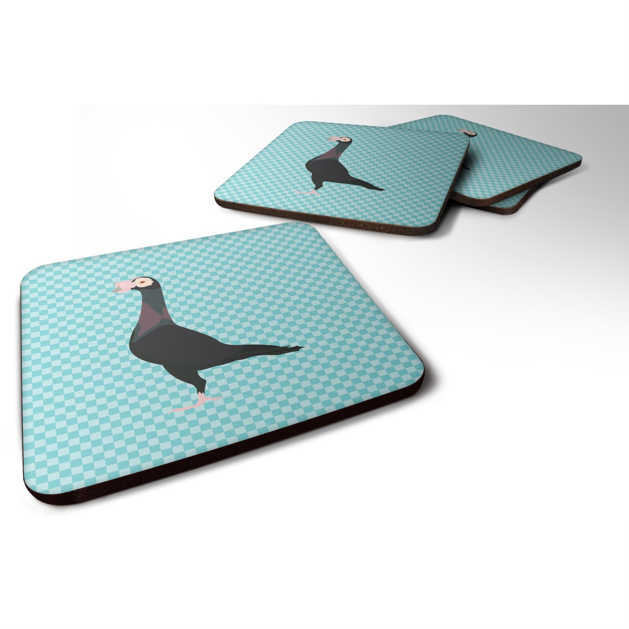 'Caroline'S Treasures English Carrier Pigeon Blue Check Decorative Coasters, 3.5, Multicolor''