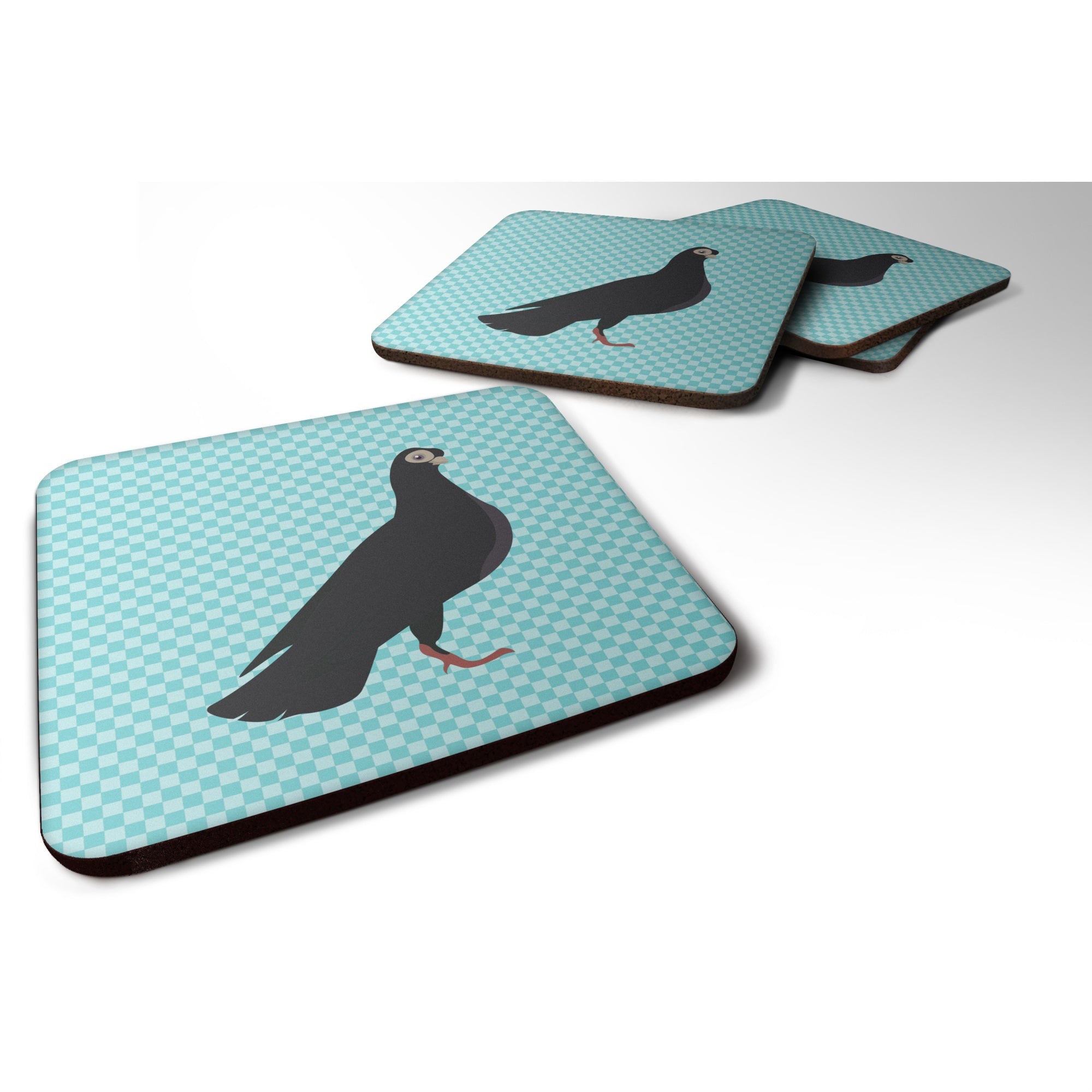 'Caroline'S Treasures Budapest Highflyer Pigeon Blue Check Decorative Coasters, 3.5'''', Multicolor''