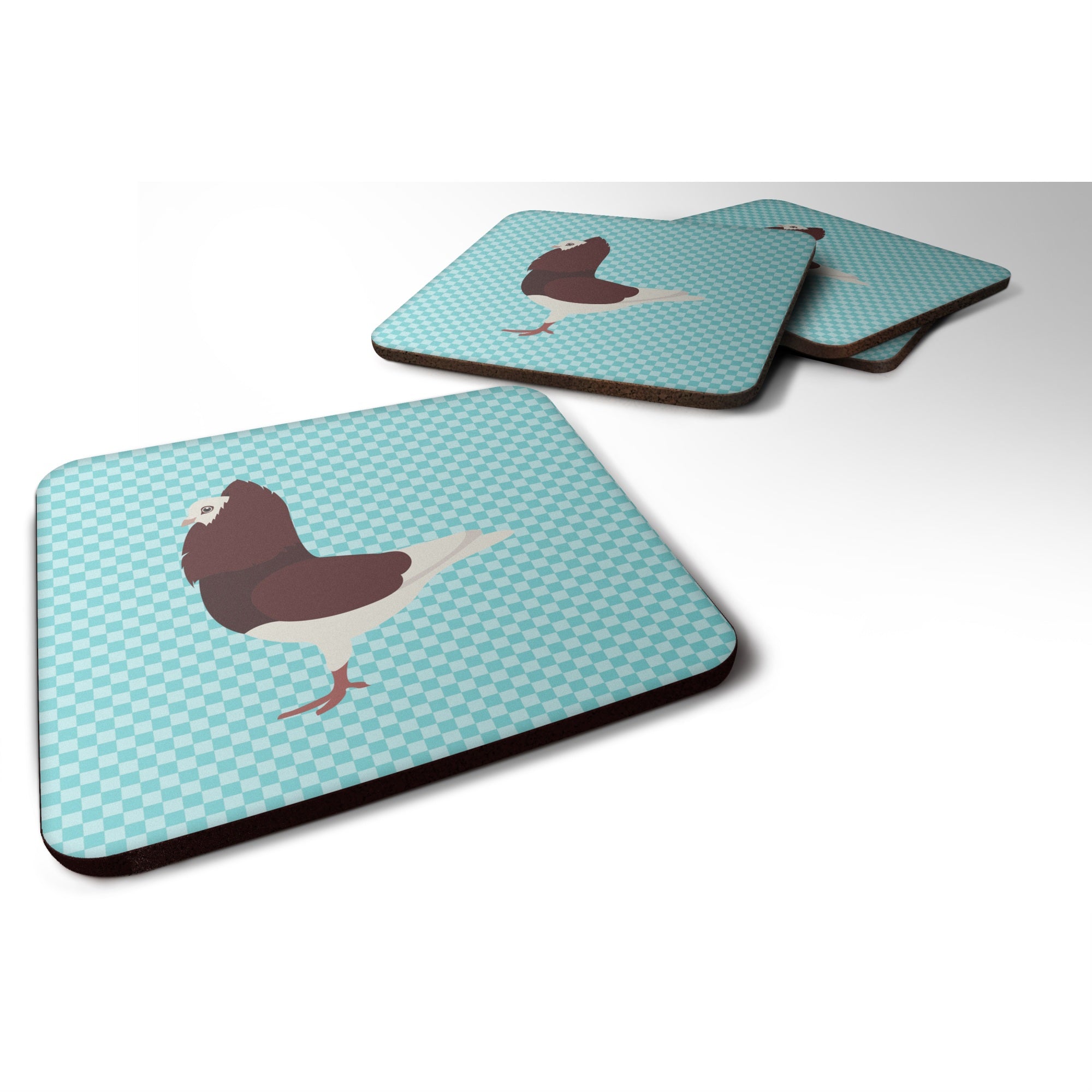 'Caroline'S Treasures Capuchin Red Pigeon Blue Check Decorative Coasters, 3.5, Multicolor''