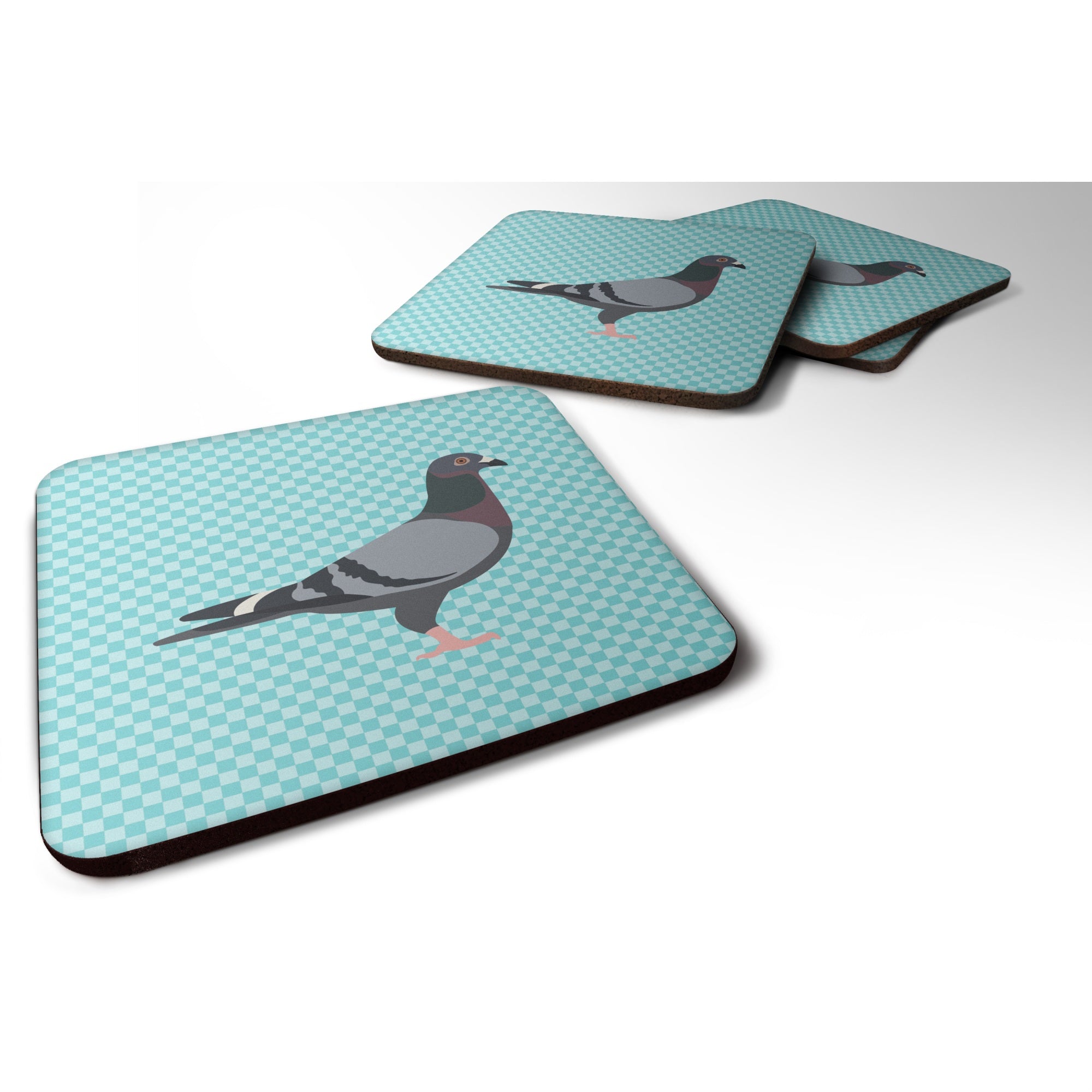 'Caroline'S Treasures Racing Pigeon Blue Check Decorative Coasters, 3.5, Multicolor''