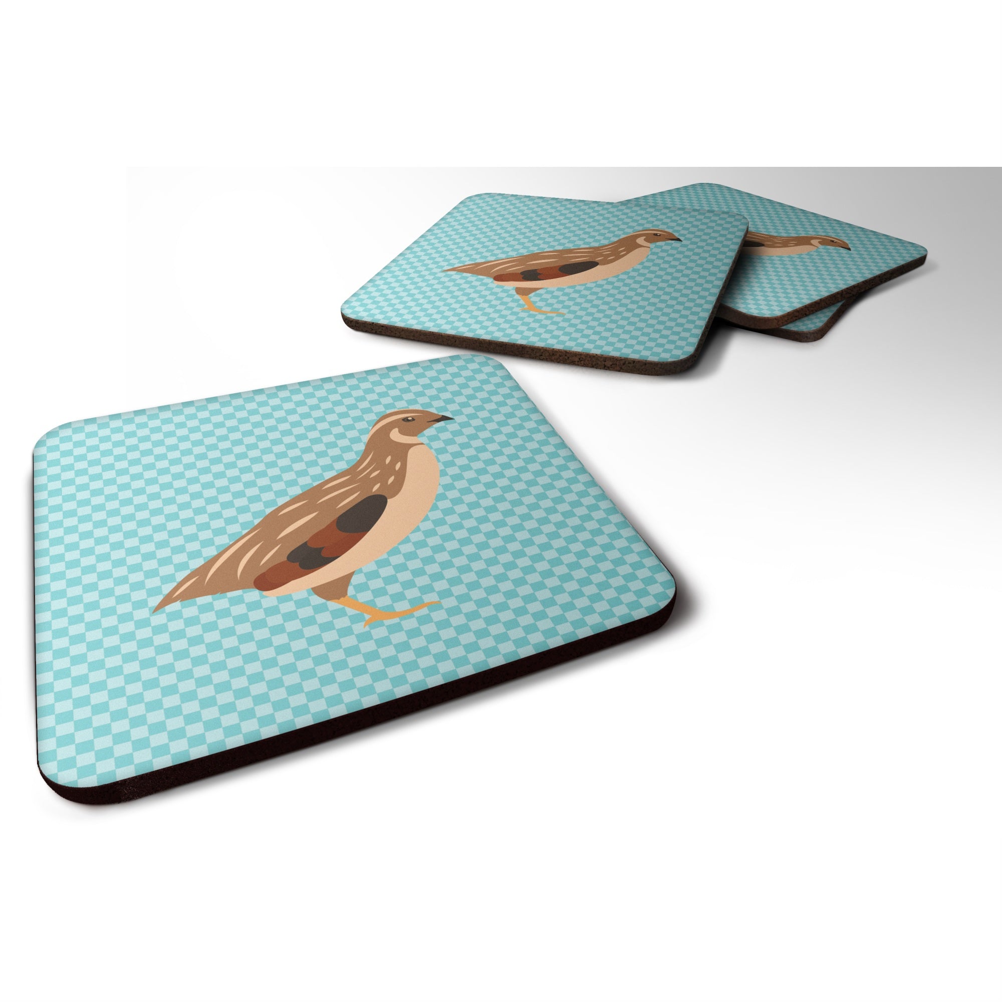 'Caroline'S Treasures Golden Phoenix Quail Blue Check Decorative Coasters, 3.5, Multicolor''
