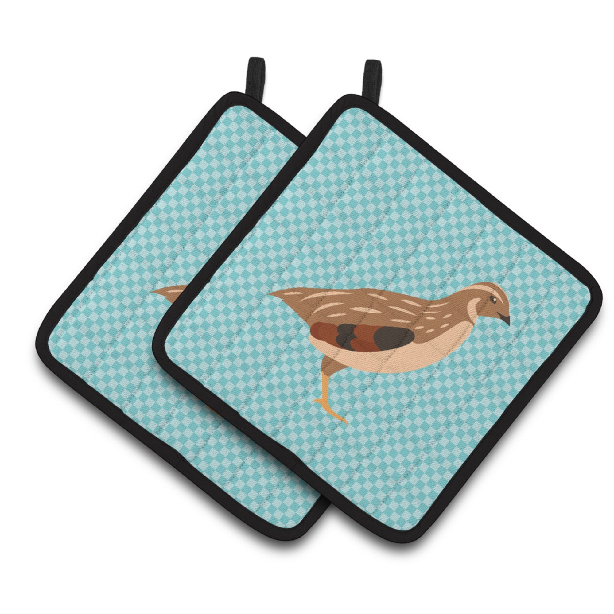 'Caroline'S Treasures Golden Phoenix Quail Blue Check Decorated Pot Holder, 7.5'''' X 7.5''''''