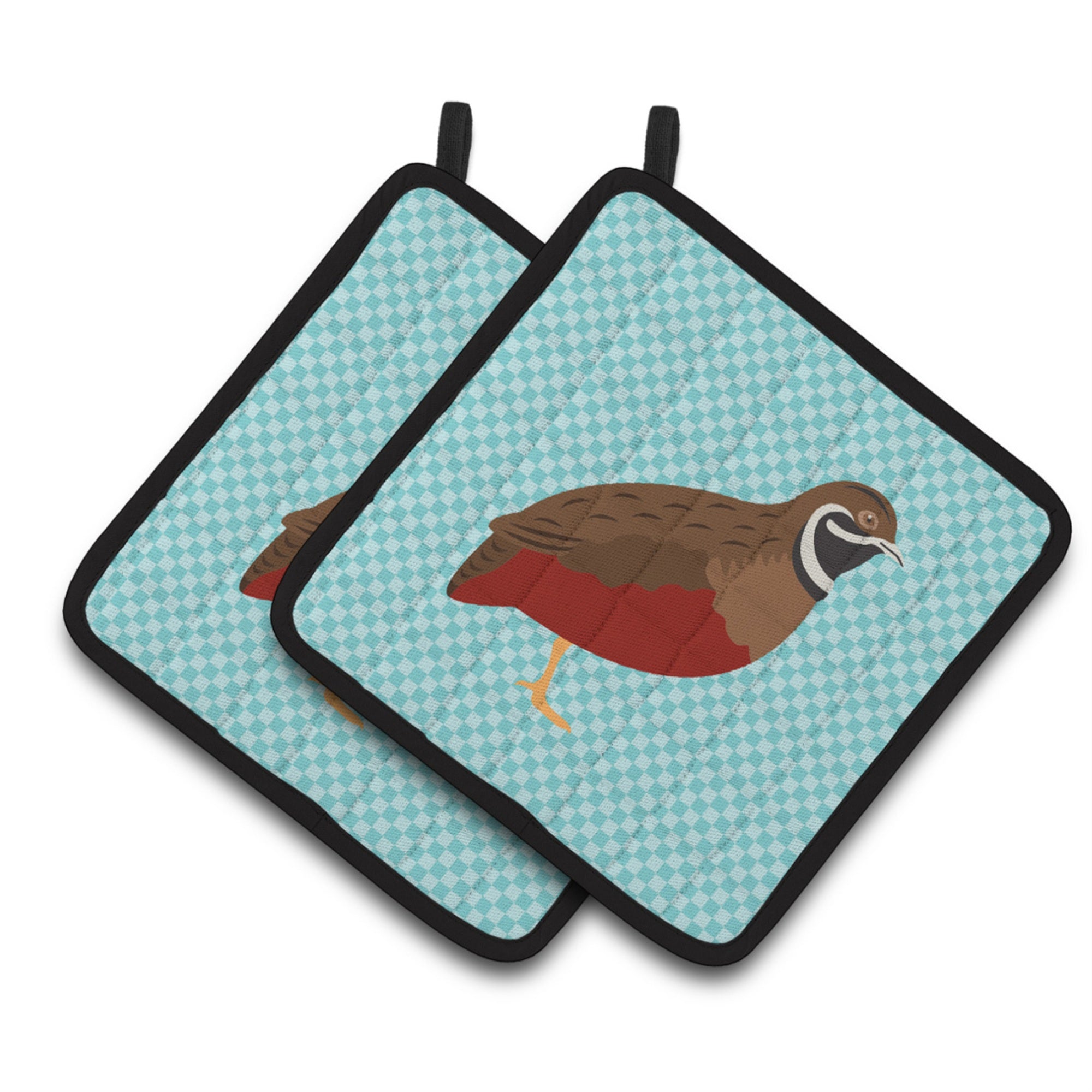 'Caroline'S Treasures Chinese Painted Or King Quail Blue Check Decorated Pot Holder, 7.5'''' X 7.5''''''