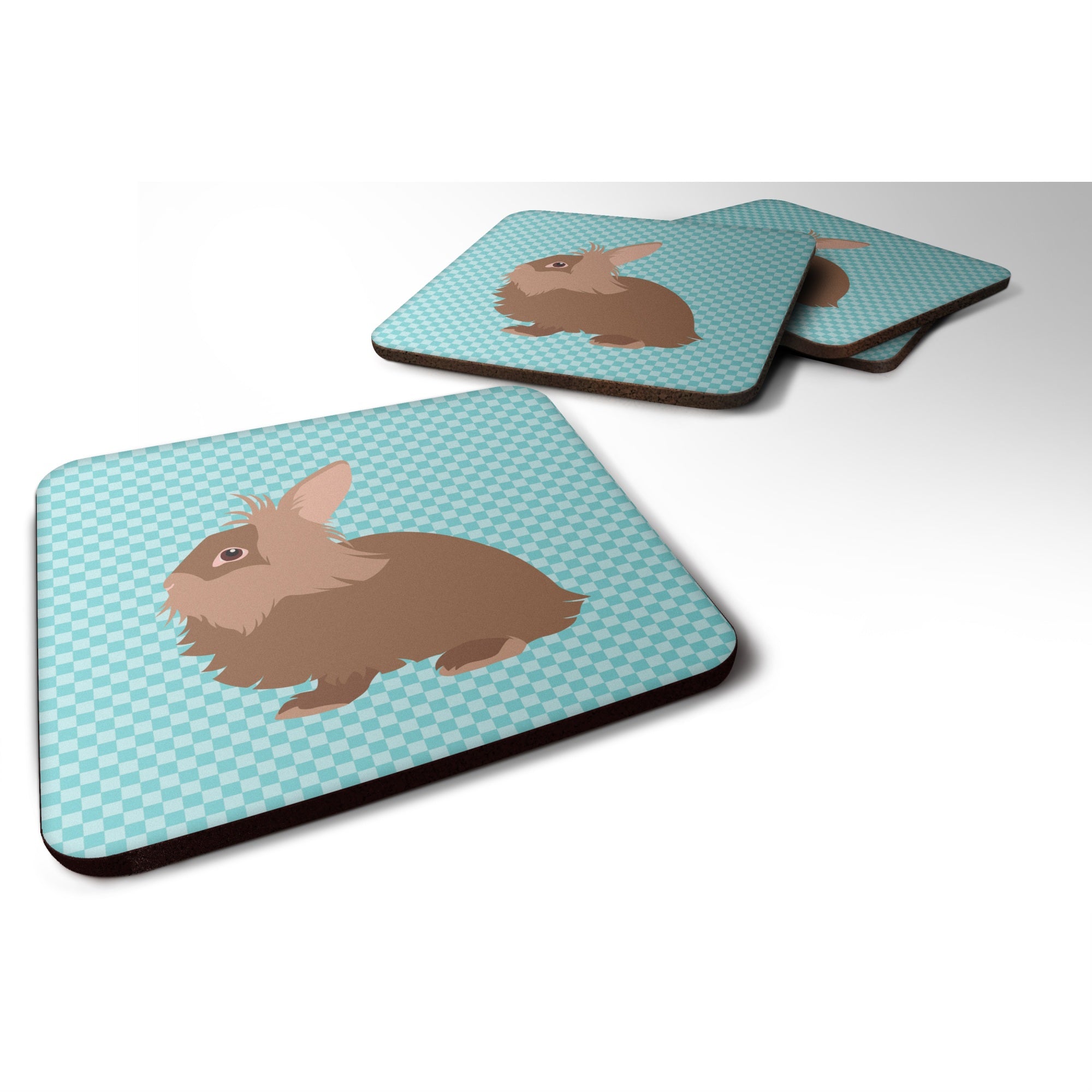 'Caroline'S Treasures Lionhead Rabbit Blue Check Decorative Coasters, 3.5, Multicolor''