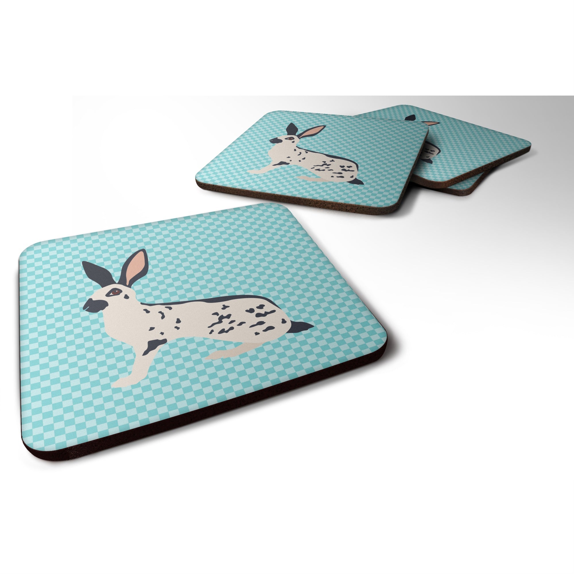 'Caroline'S Treasures English Spot Rabbit Blue Check Decorative Coasters, 3.5'''', Multicolor''