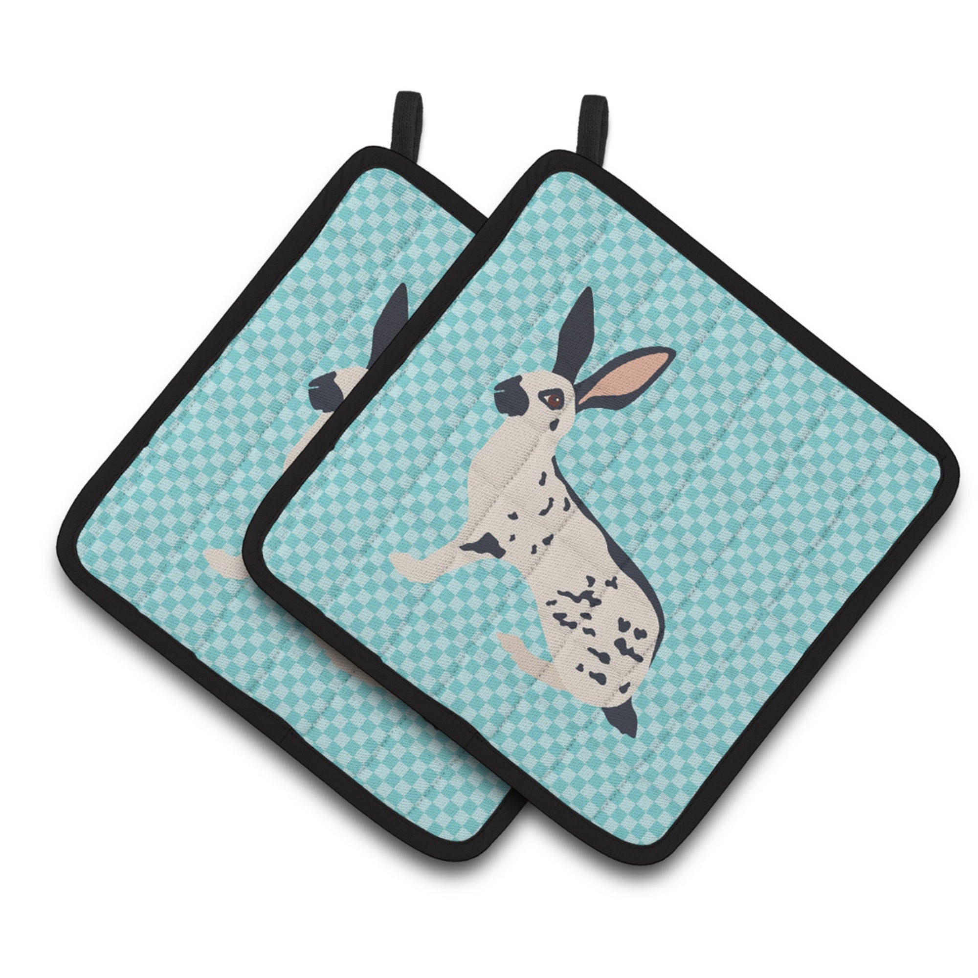 'Caroline'S Treasures English Spot Rabbit Blue Check Decorated Pot Holder, 7.5'''' X 7.5''''''