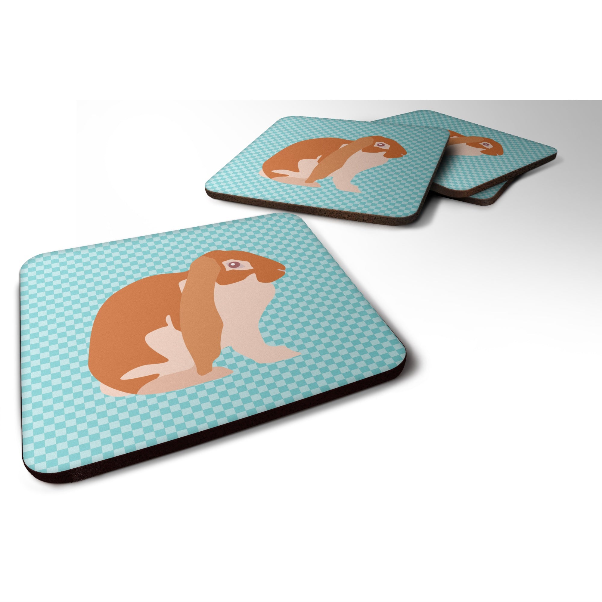 'Caroline'S Treasures English Lop Rabbit Blue Check Decorative Coasters, 3.5'''', Multicolor''