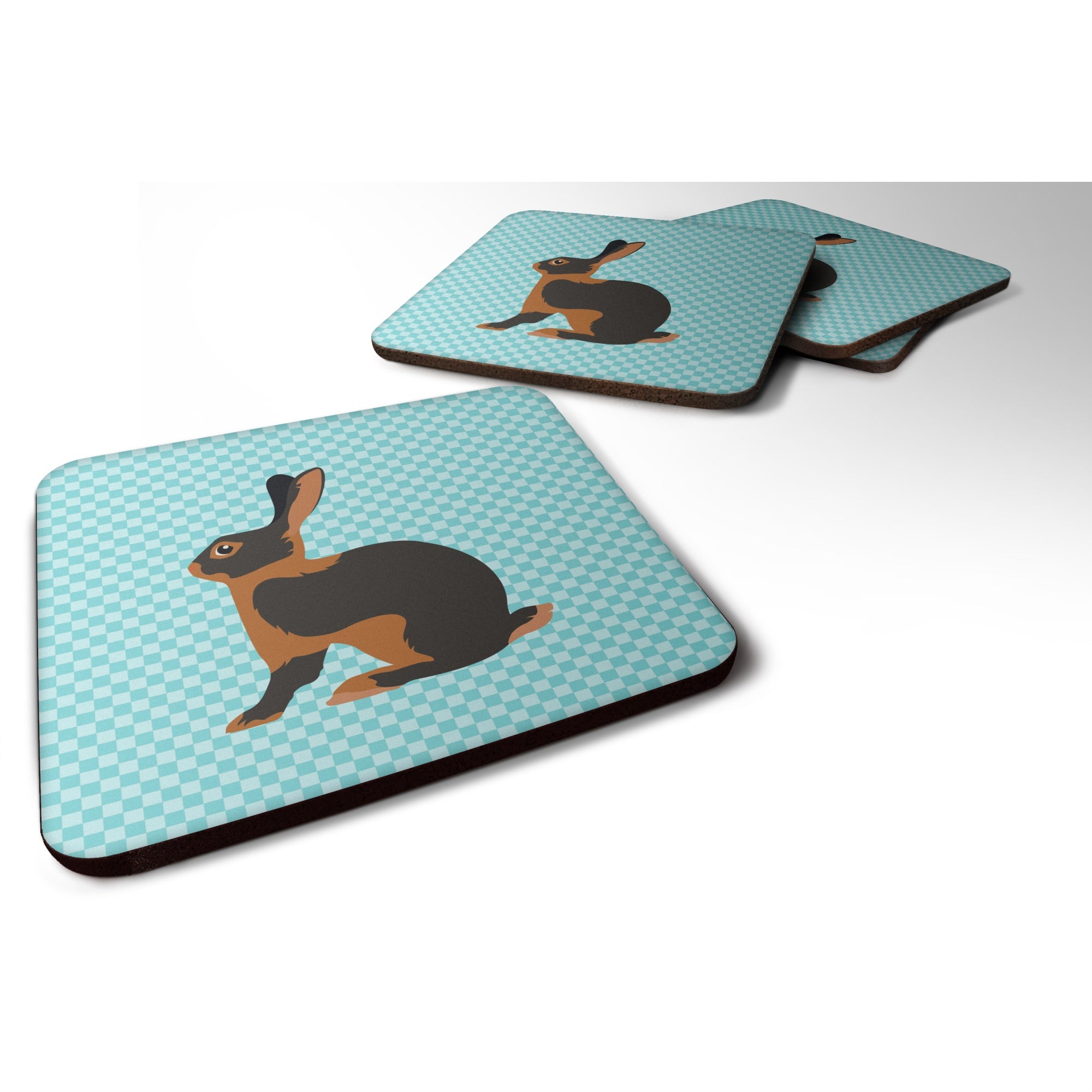 'Caroline'S Treasures Tan Rabbit Blue Check Decorative Coasters, 3.5'''', Multicolor''