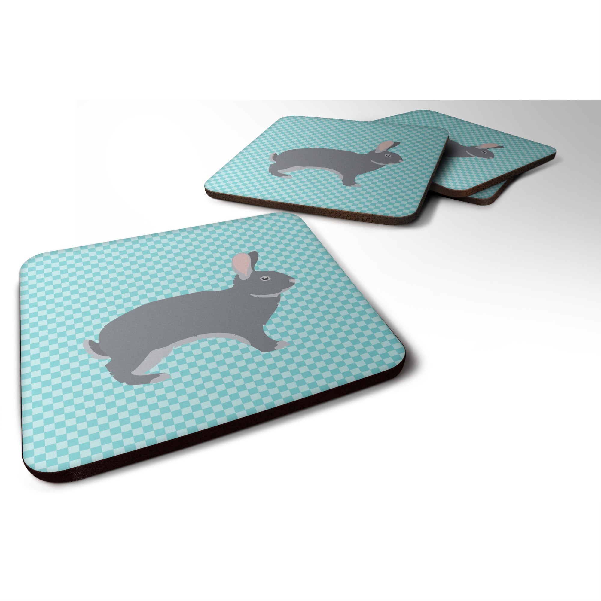 'Caroline'S Treasures Giant Chinchilla Rabbit Blue Check Decorative Coasters, 3.5'''', Multicolor''