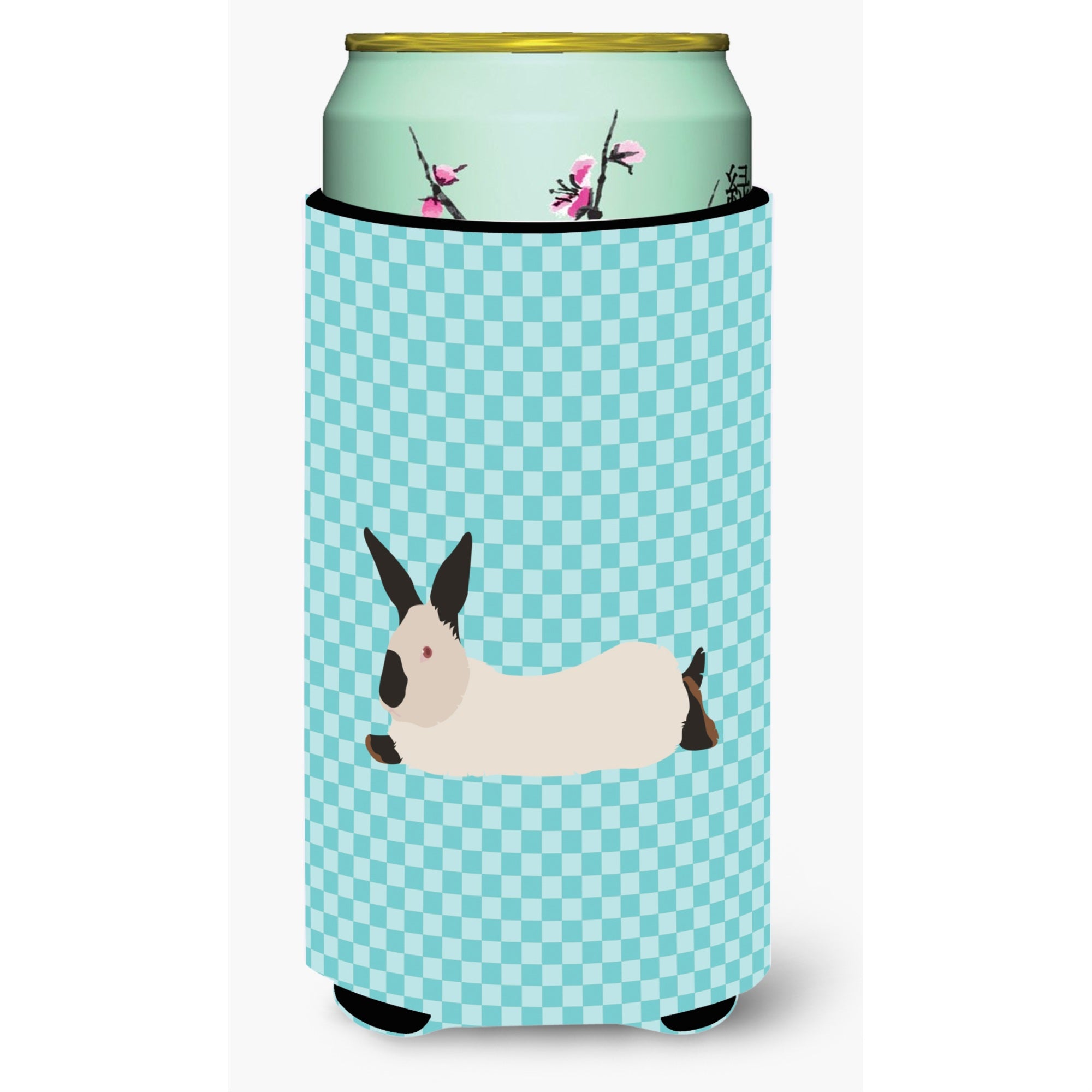 'Caroline'S Treasures California White Rabbit Blue Check Decorative Can Hugger, Tall Boy, Multicolor''