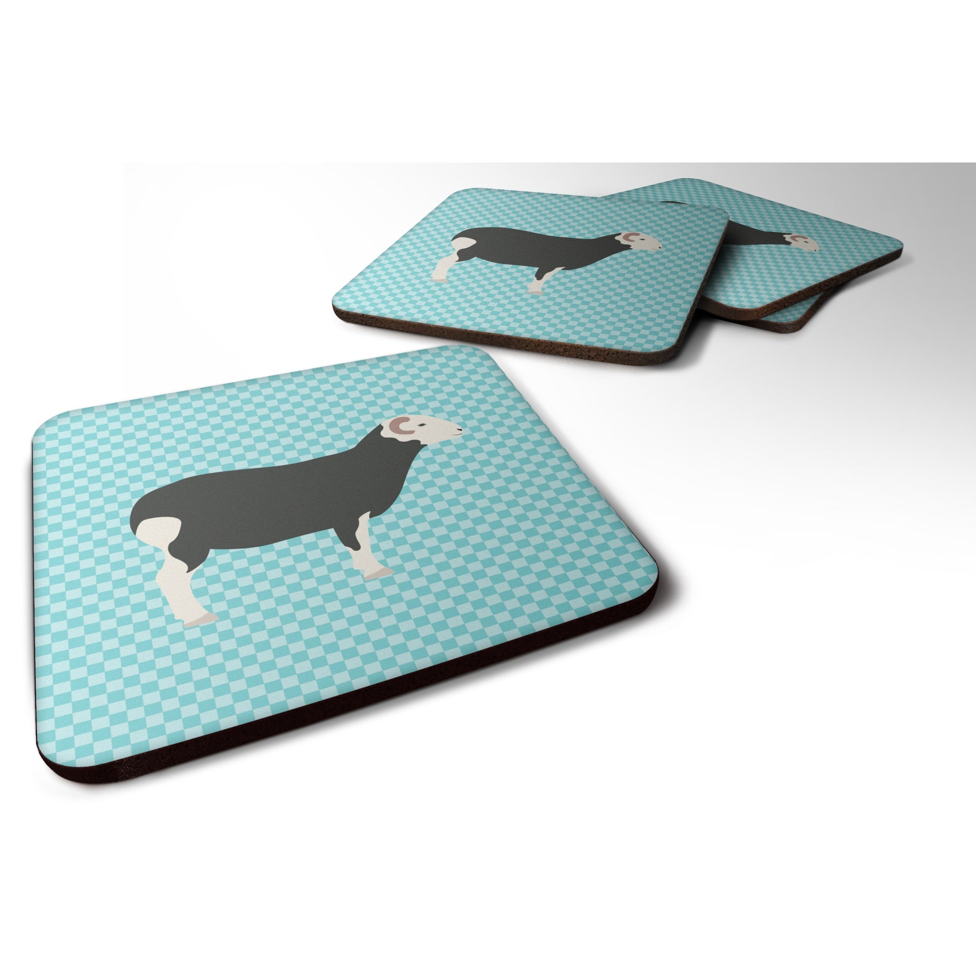 'Caroline'S Treasures Herwick Sheep Blue Check Decorative Coasters, 3.5, Multicolor''
