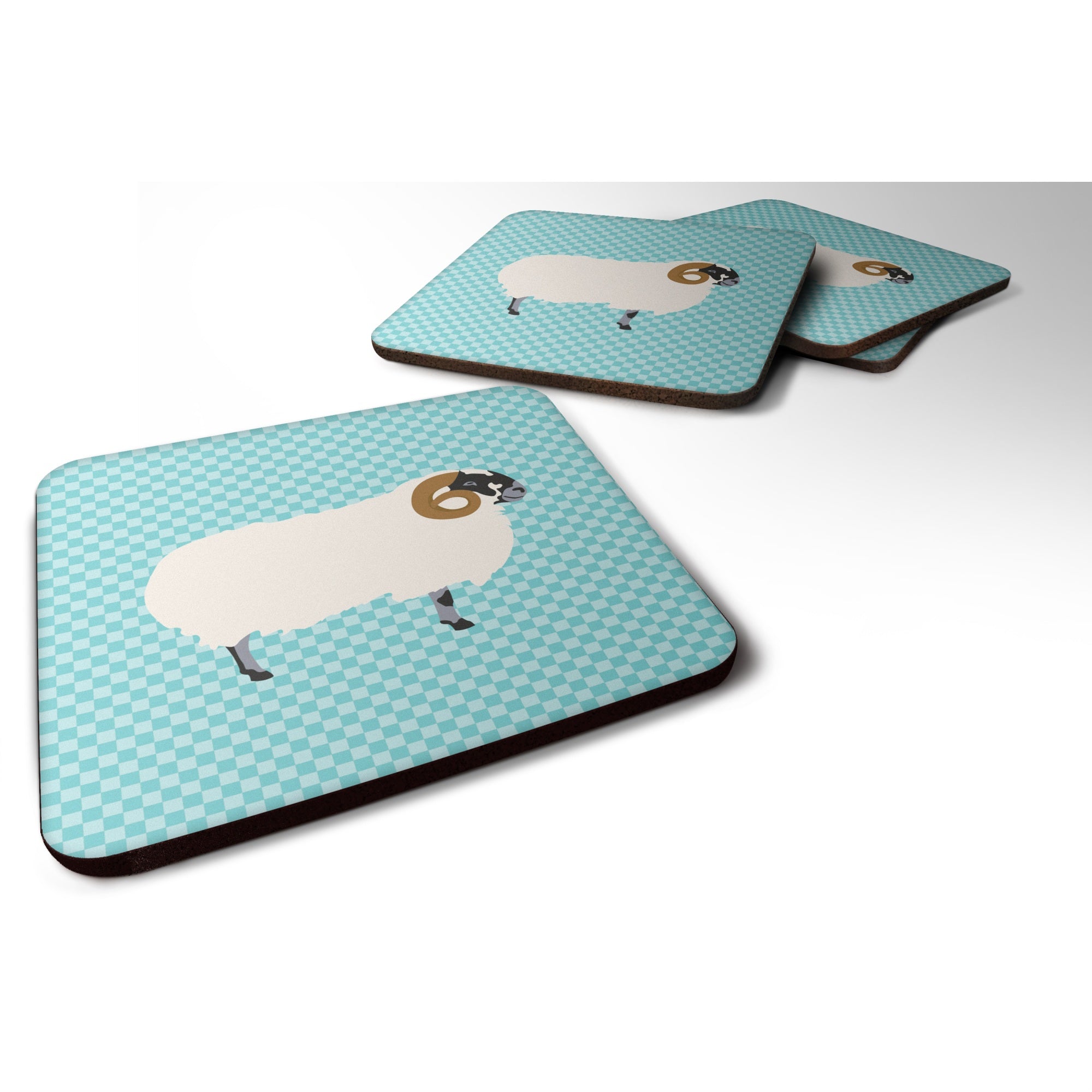 'Caroline'S Treasures Scottish Blackface Sheep Blue Check Decorative Coasters, 3.5, Multicolor''