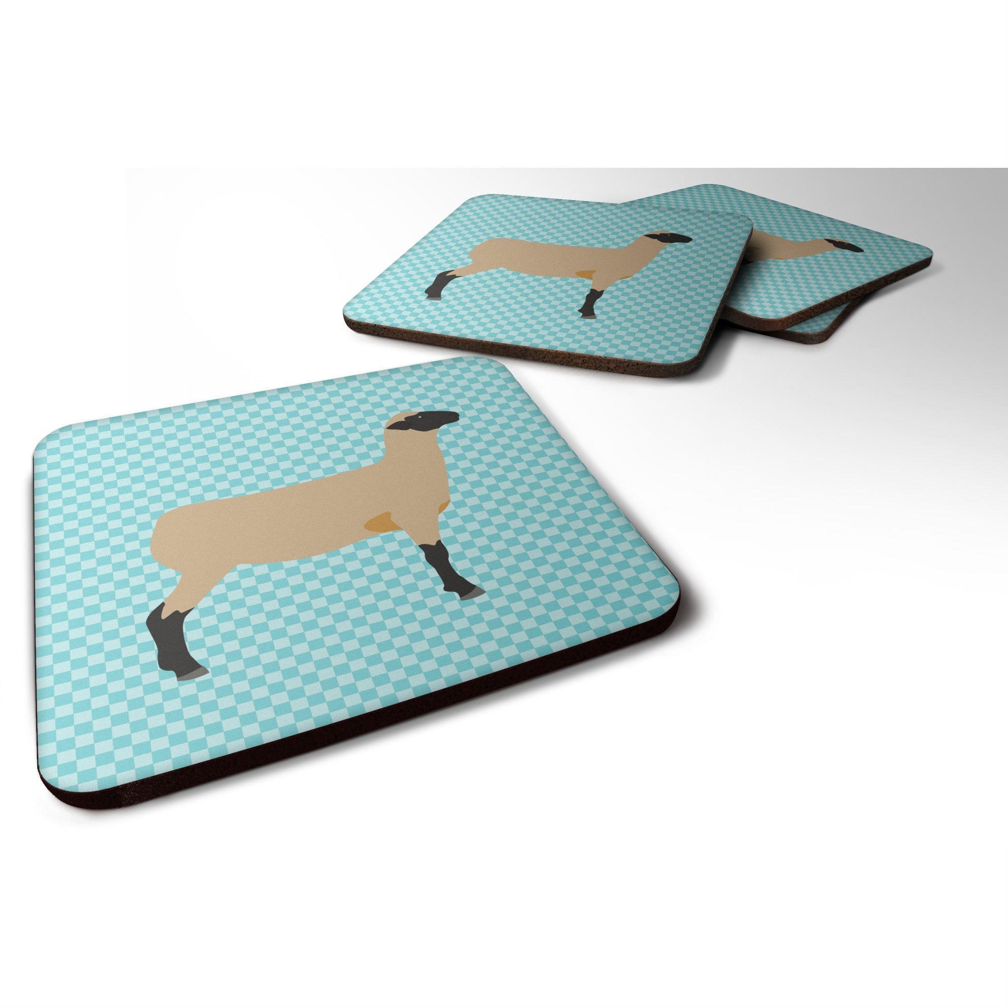 'Caroline'S Treasures Hampshire Down Sheep Blue Check Decorative Coasters, 3.5, Multicolor''