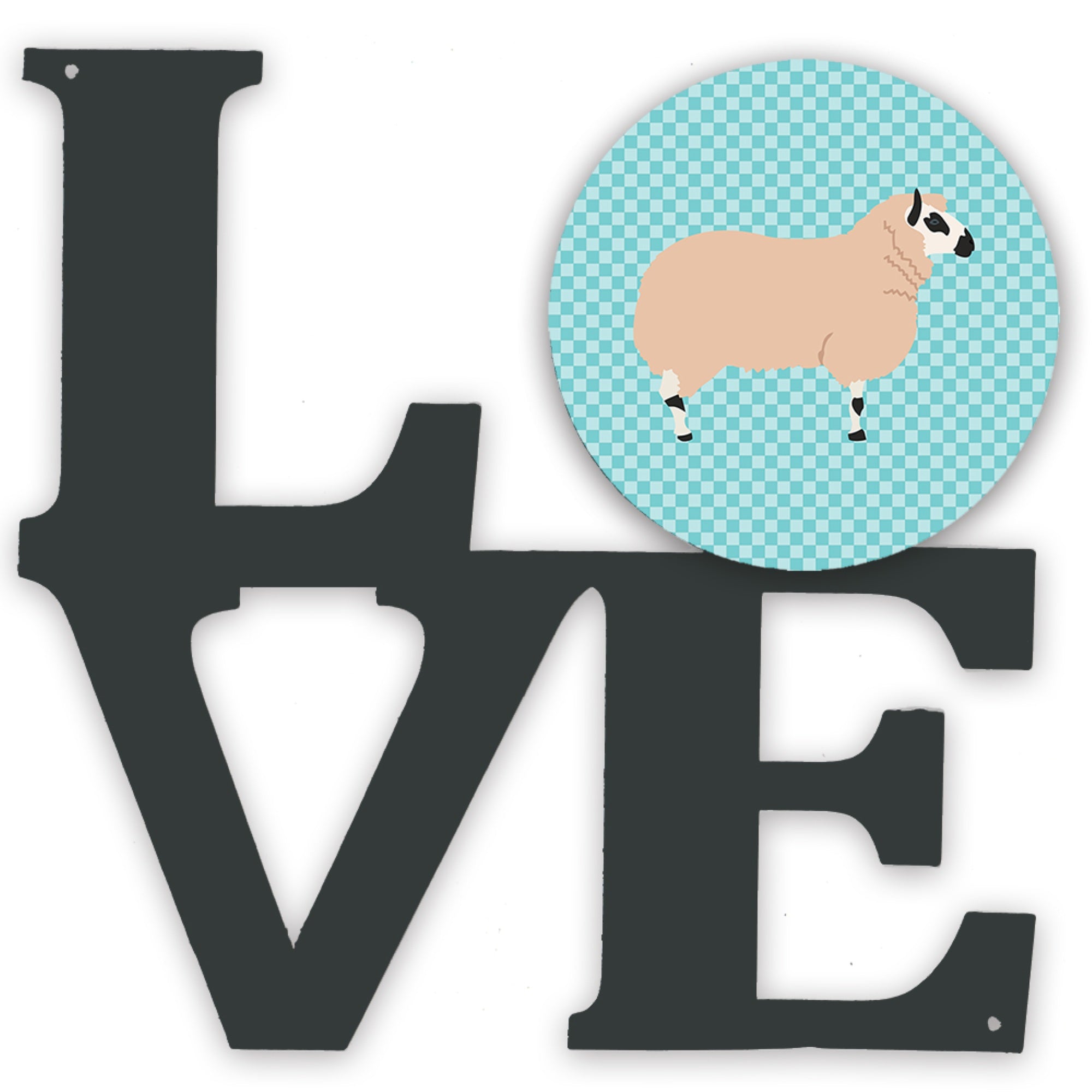 'Caroline'S Treasures Kerry Hill Sheep Blue Check Metal Artwork Love Wall-Decor, Multicolor''