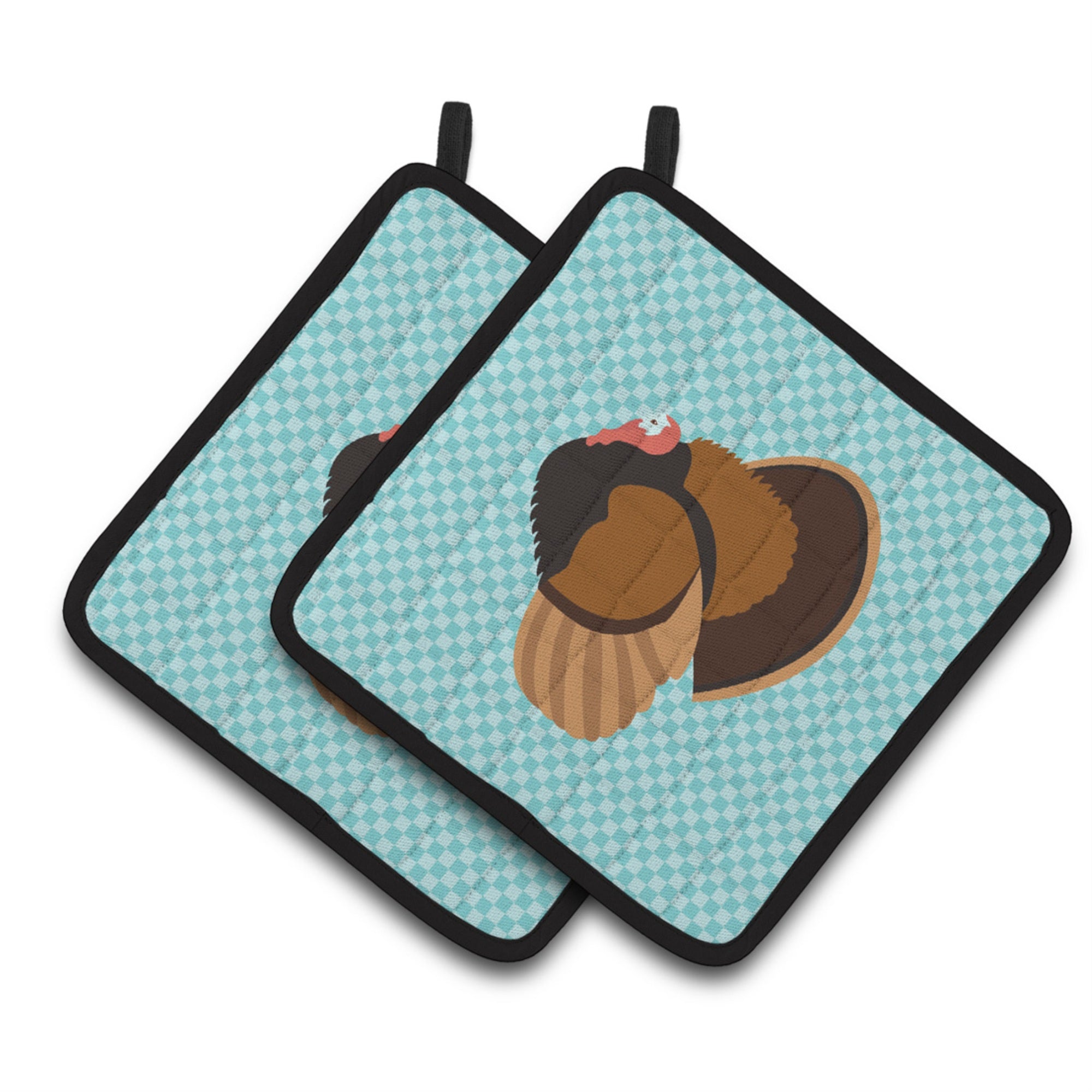 'Caroline'S Treasures Bronze Turkey Blue Check Decorated Pot Holder, 7.5'''' X 7.5''''''