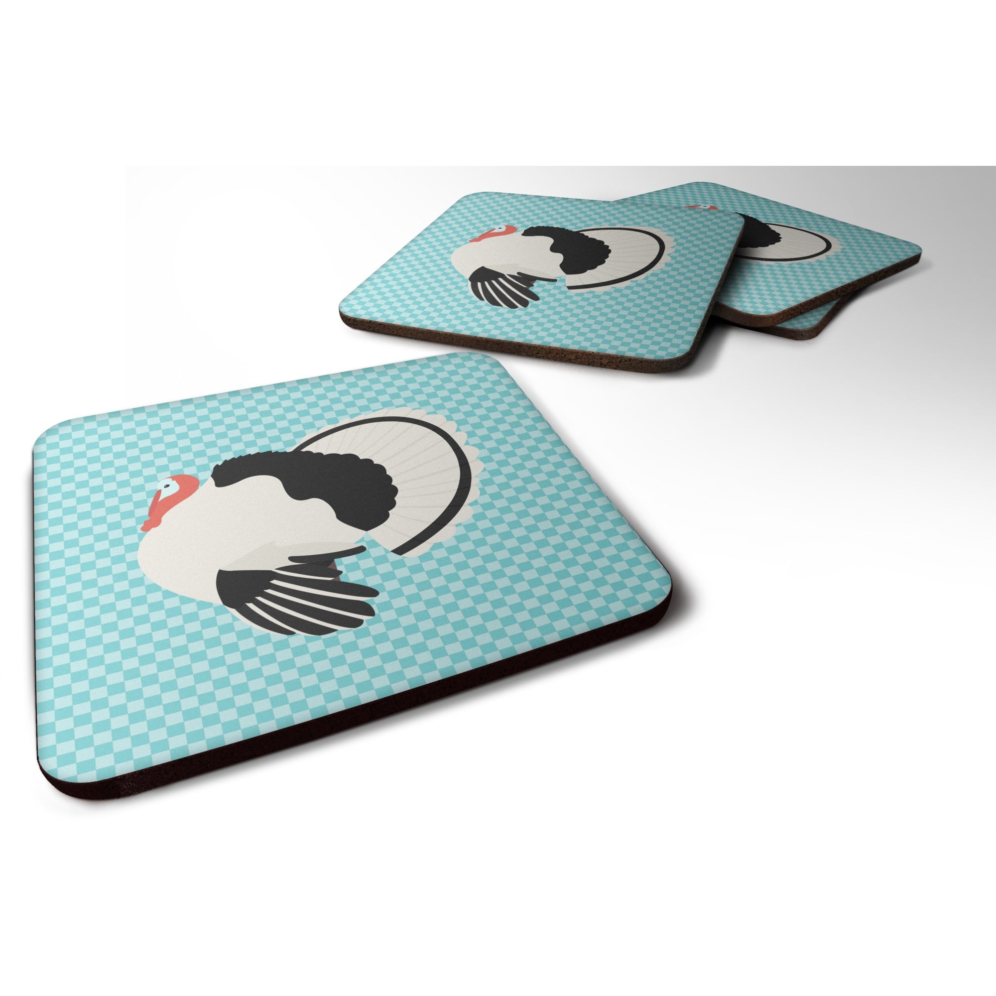 'Caroline'S Treasures Royal Palm Turkey Blue Check Decorative Coasters, 3.5'''', Multicolor''