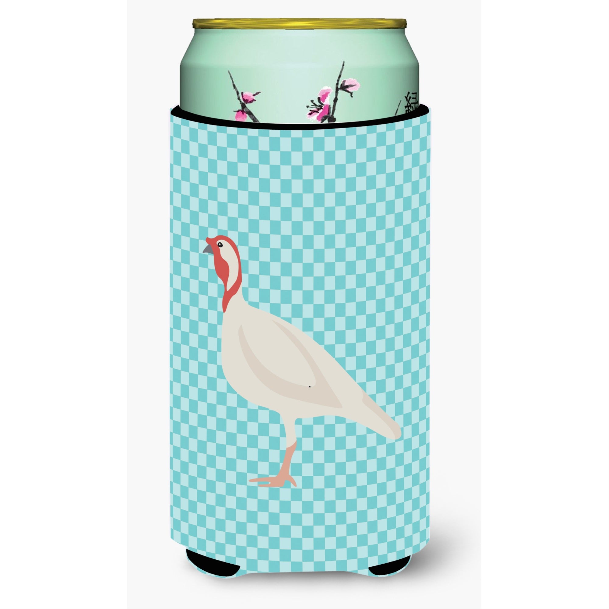 'Caroline'S Treasures Beltsville Small White Turkey Hen Blue Check Decorative Can Hugger, Tall Boy, Multicolor''
