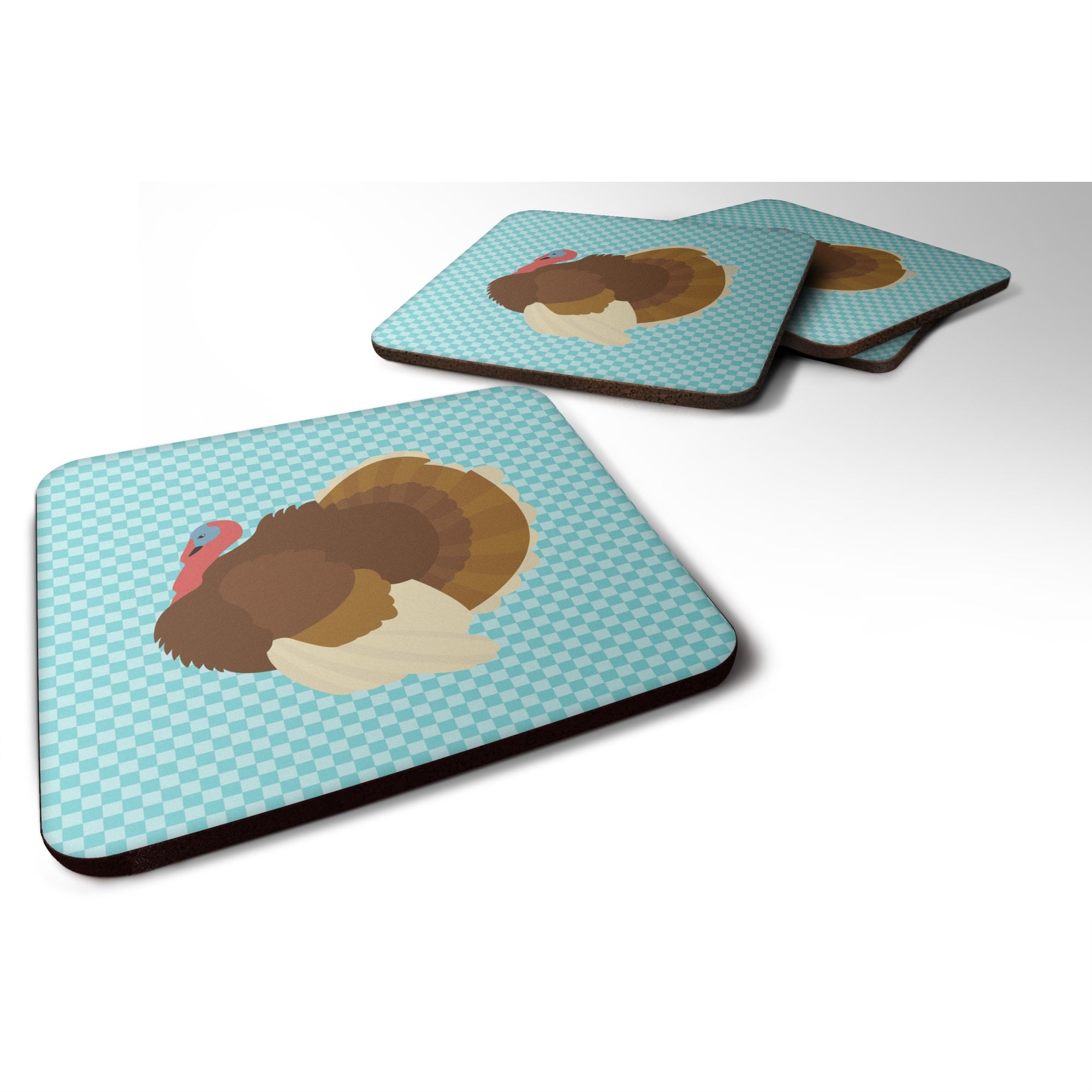 'Caroline'S Treasures French Turkey Dindon Blue Check Decorative Coasters, 3.5, Multicolor''