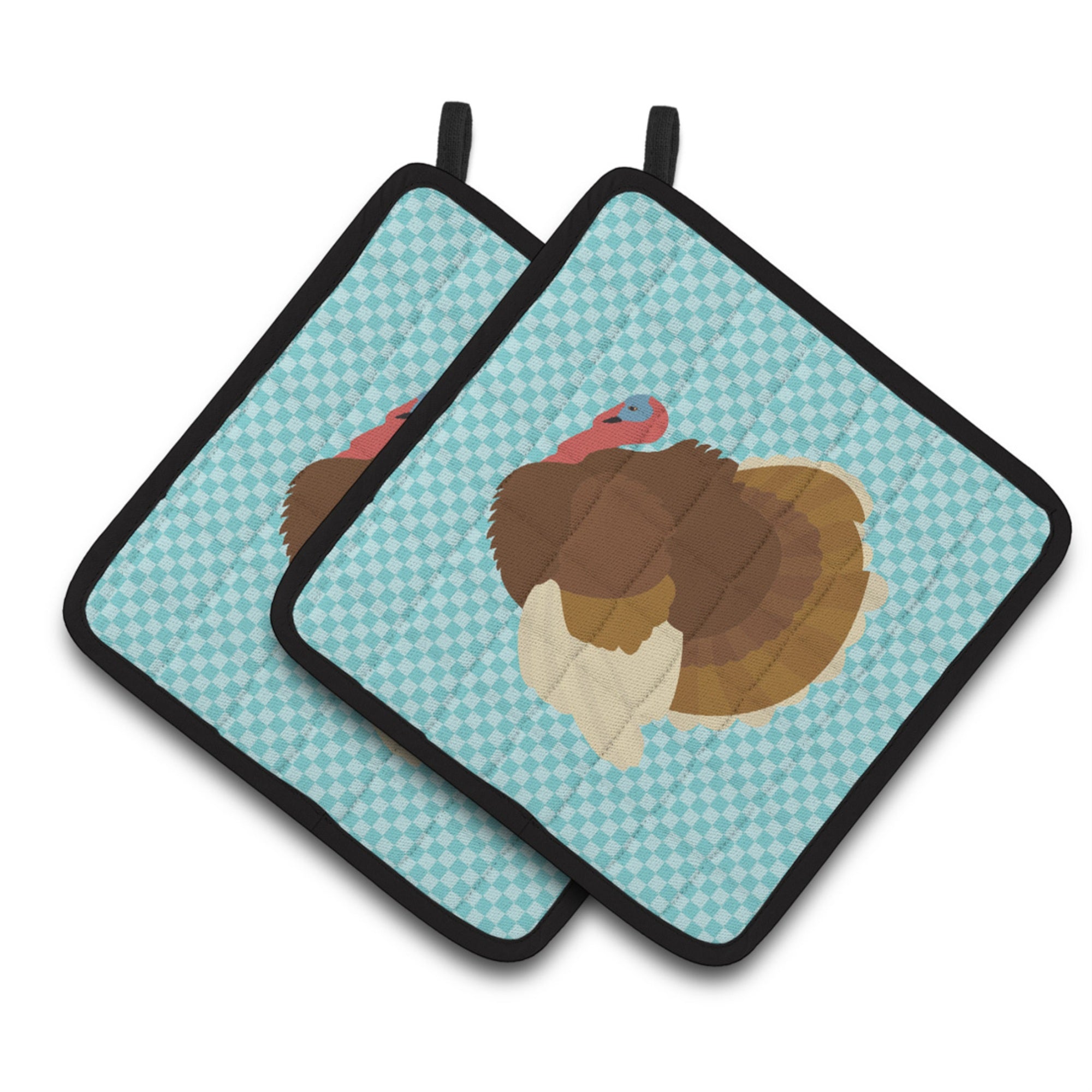 'Caroline'S Treasures French Turkey Dindon Blue Check Decorated Pot Holder, 7.5'''' X 7.5''''''