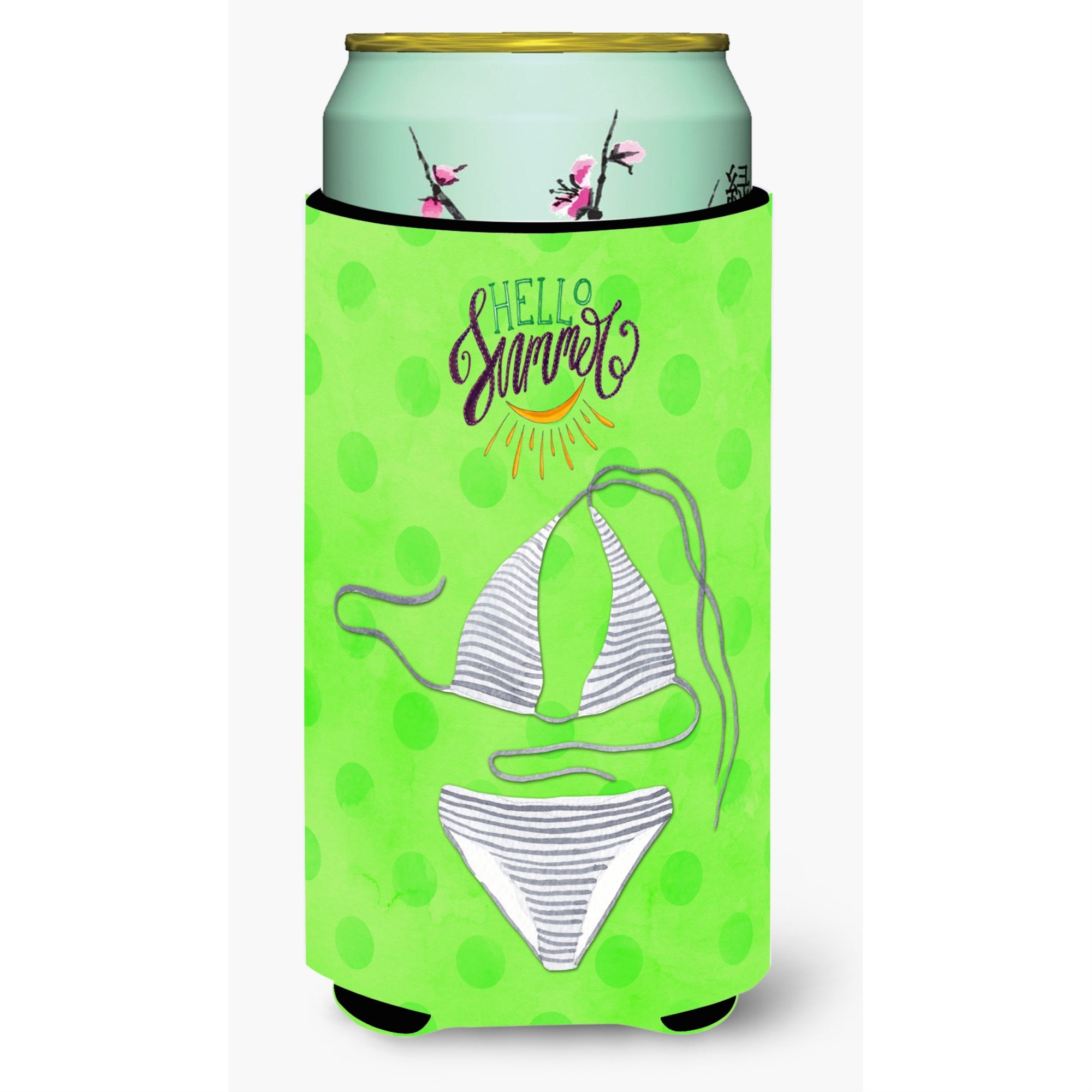 'Caroline'S Treasures Bikini Swimsuit Green Polkadot Beverage Insulator Hugger, Tall, Multicolor''