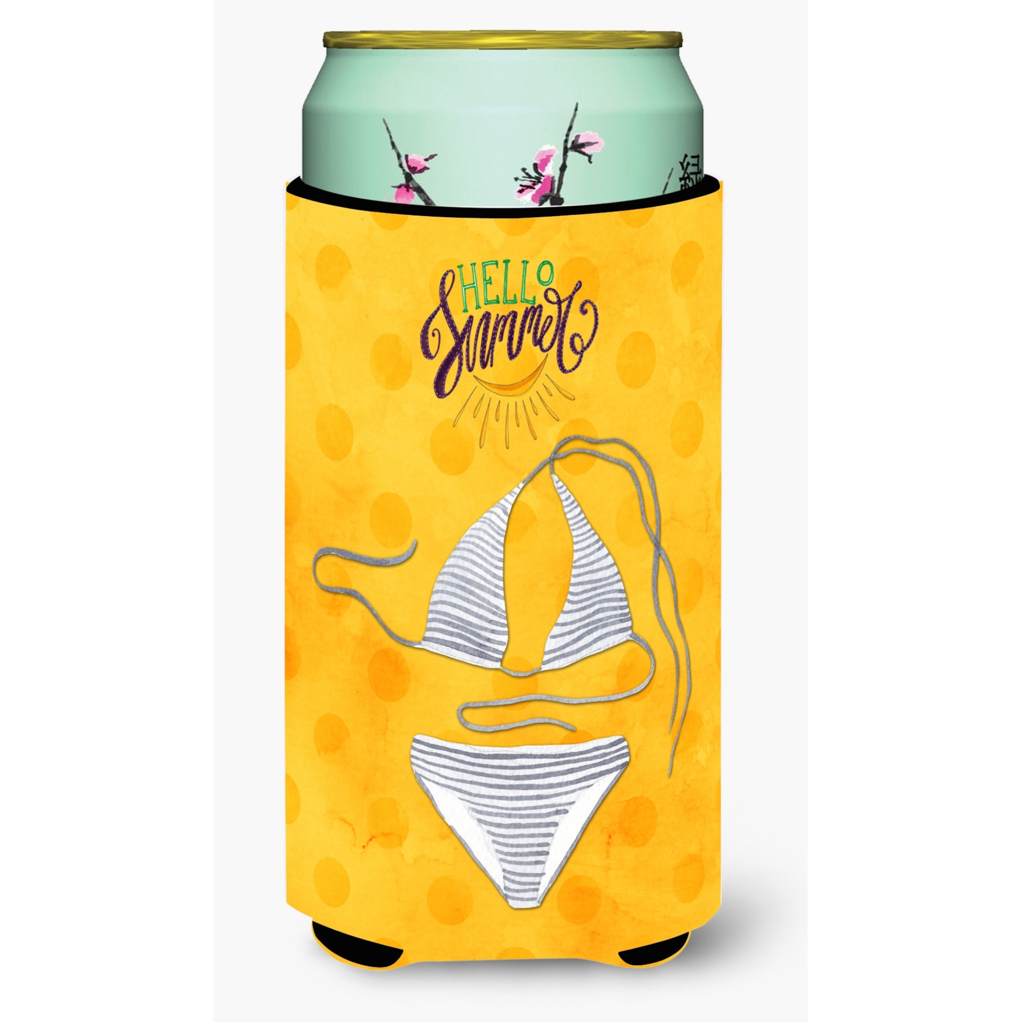 'Caroline'S Treasures Bikini Swimsuit Yellow Polkadot Beverage Insulator Hugger, Tall, Multicolor''