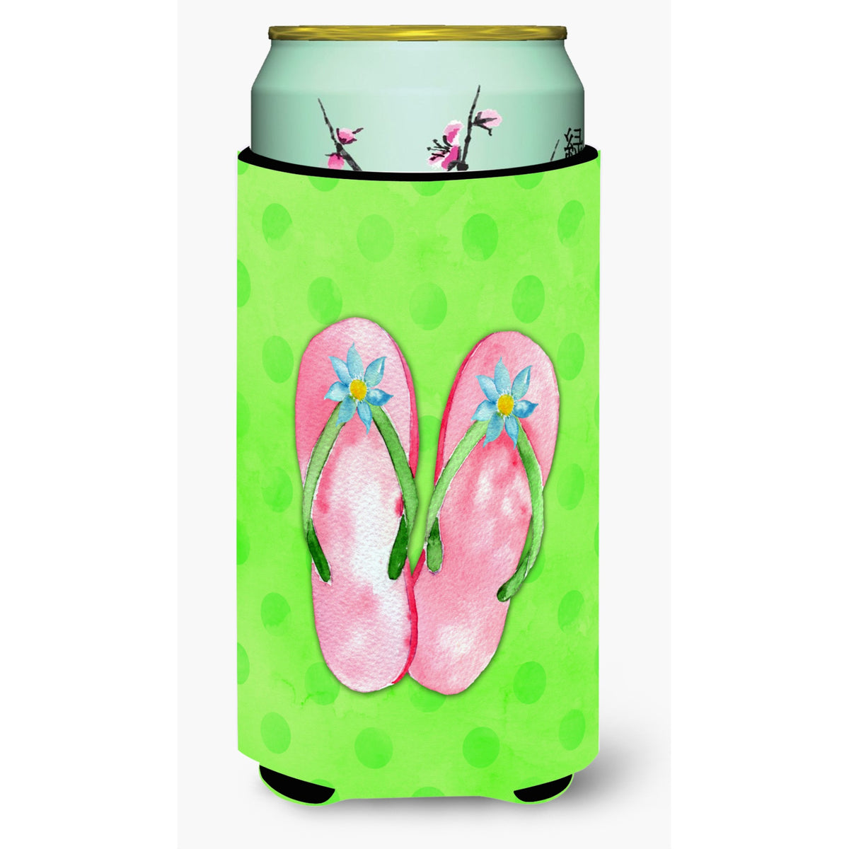 'Caroline'S Treasures Pink Flip Flops Green Polkadot Beverage Insulator Hugger, Tall, Multicolor''