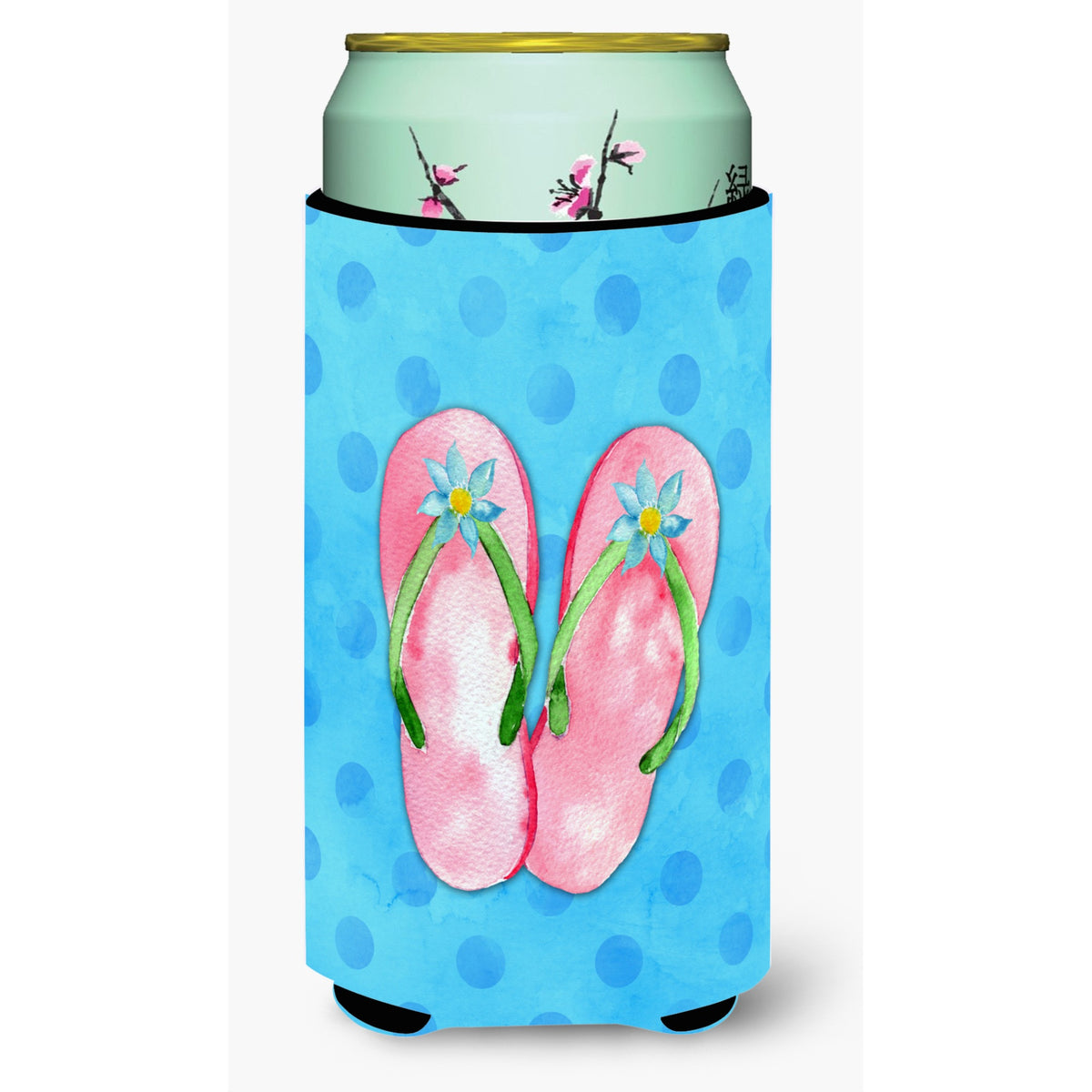 'Caroline'S Treasures Pink Flip Flops Blue Polkadot Beverage Insulator Hugger, Tall, Multicolor''