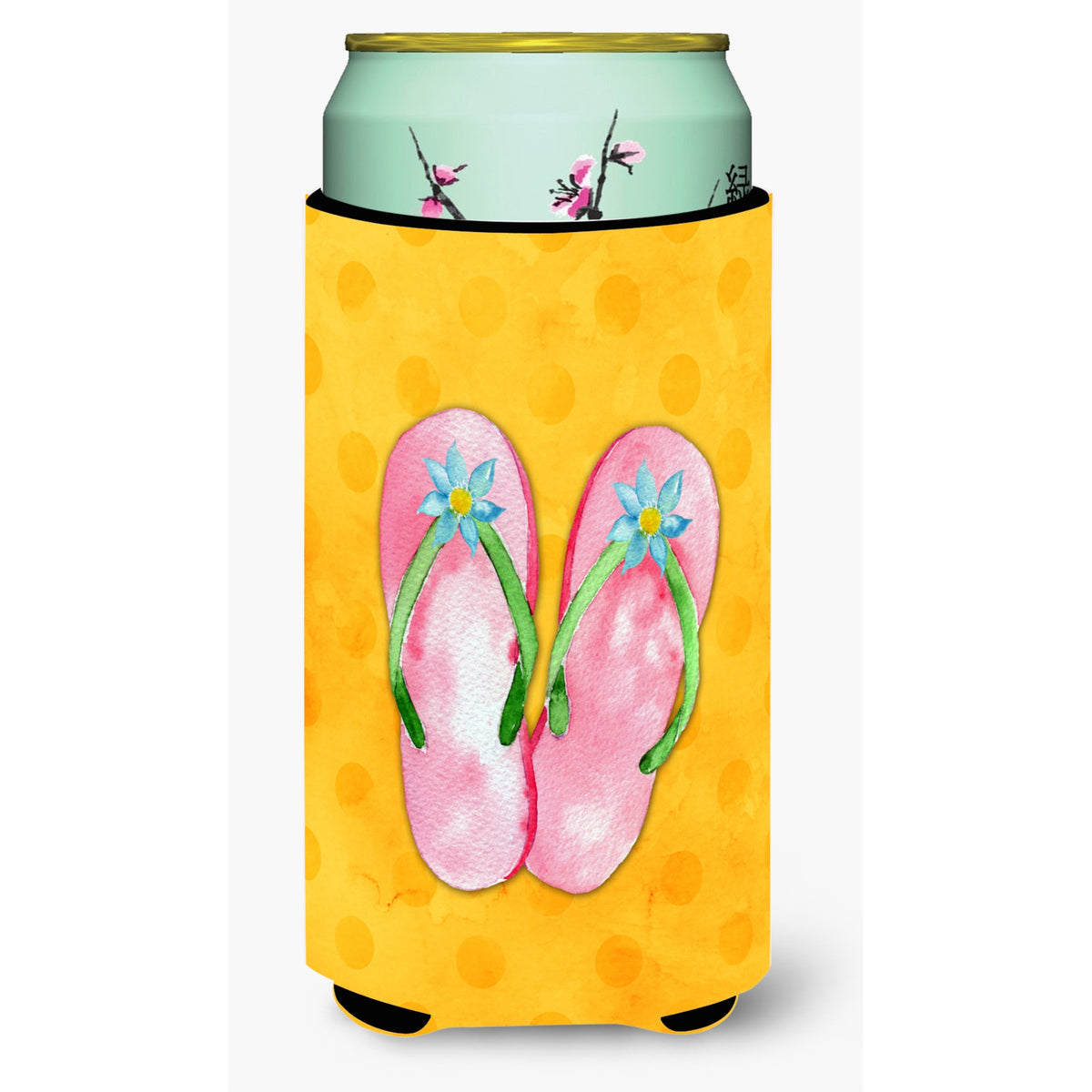 'Caroline'S Treasures Pink Flip Flops Yellow Polkadot Beverage Insulator Hugger, Tall, Multicolor''