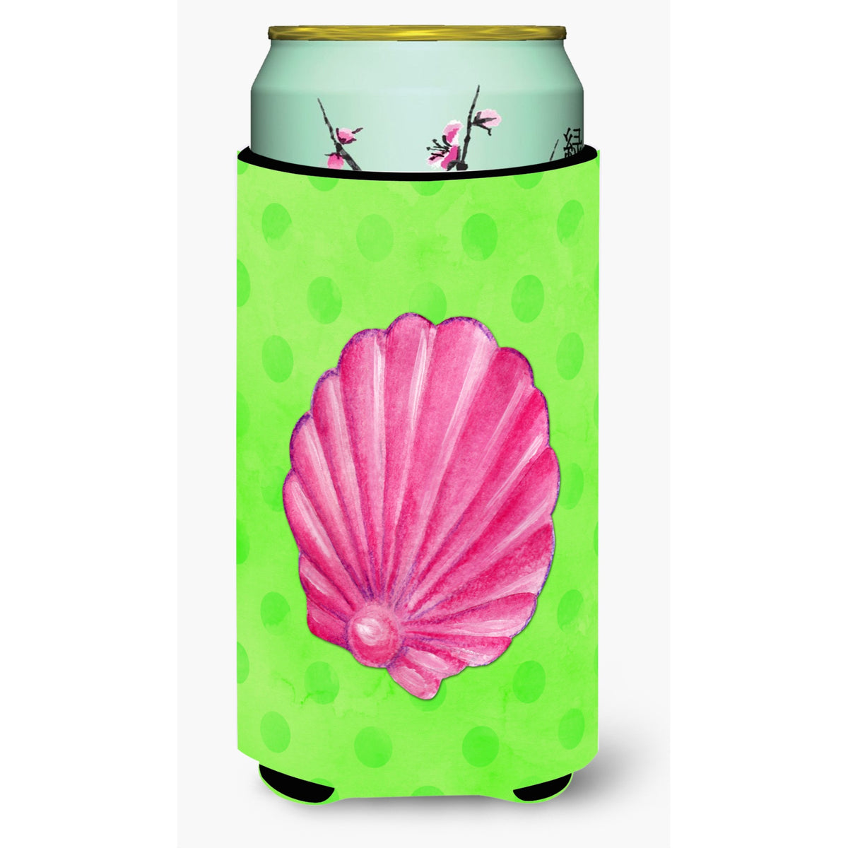 'Caroline'S Treasures Pink Sea Shell Green Polkadot Beverage Insulator Hugger, Tall, Multicolor''