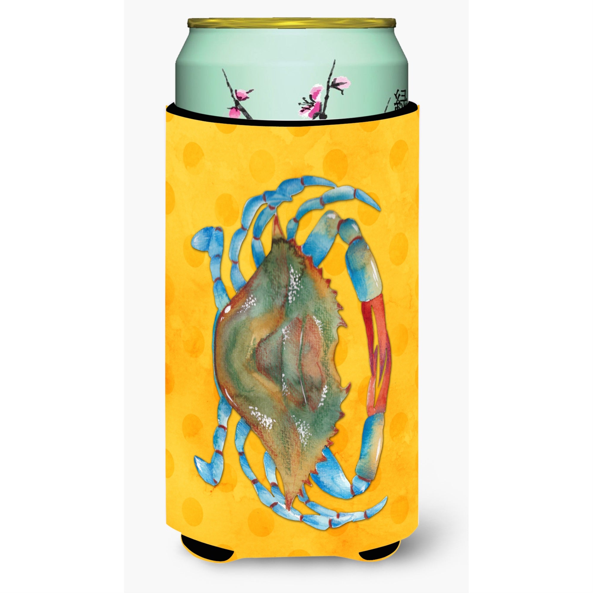 'Caroline'S Treasures Blue Crab Yellow Polkadot Beverage Insulator Hugger, Tall, Multicolor''