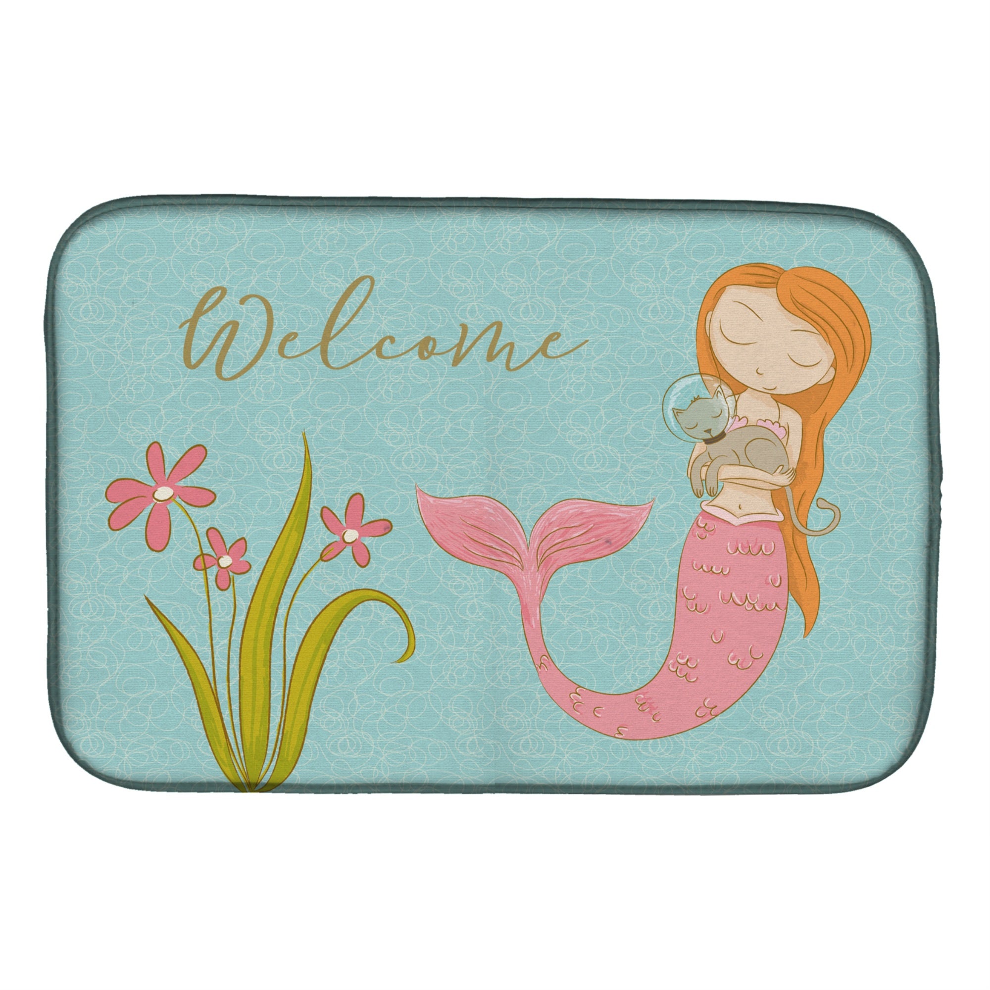 'Caroline'S Treasures Mermaid With Cat Welcome Dish Drying Mat, 14'''' X 21'''', Multicolor''