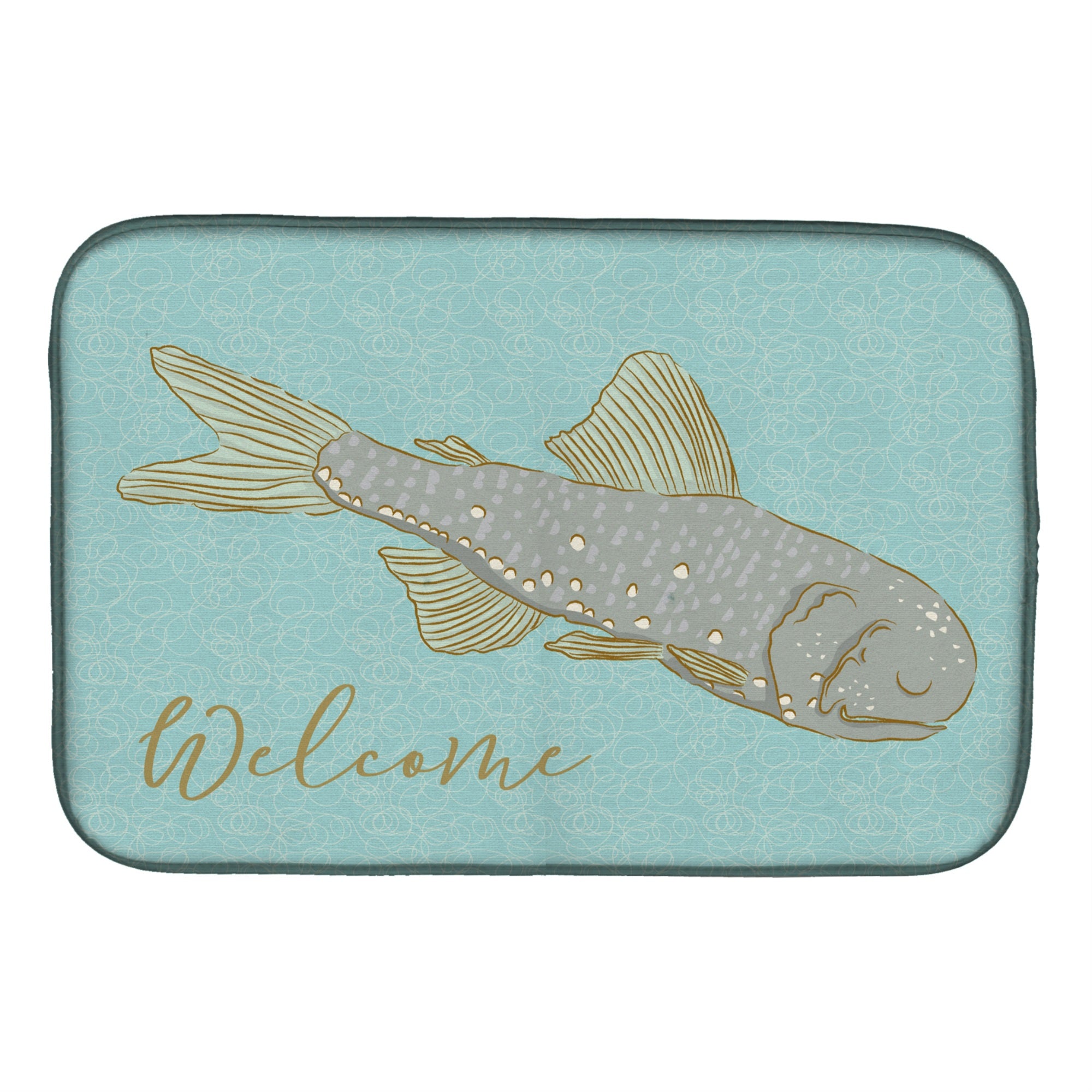 Carolines Treasures Fish Welcome Dish Drying Mat 14 x 21 Multicolor