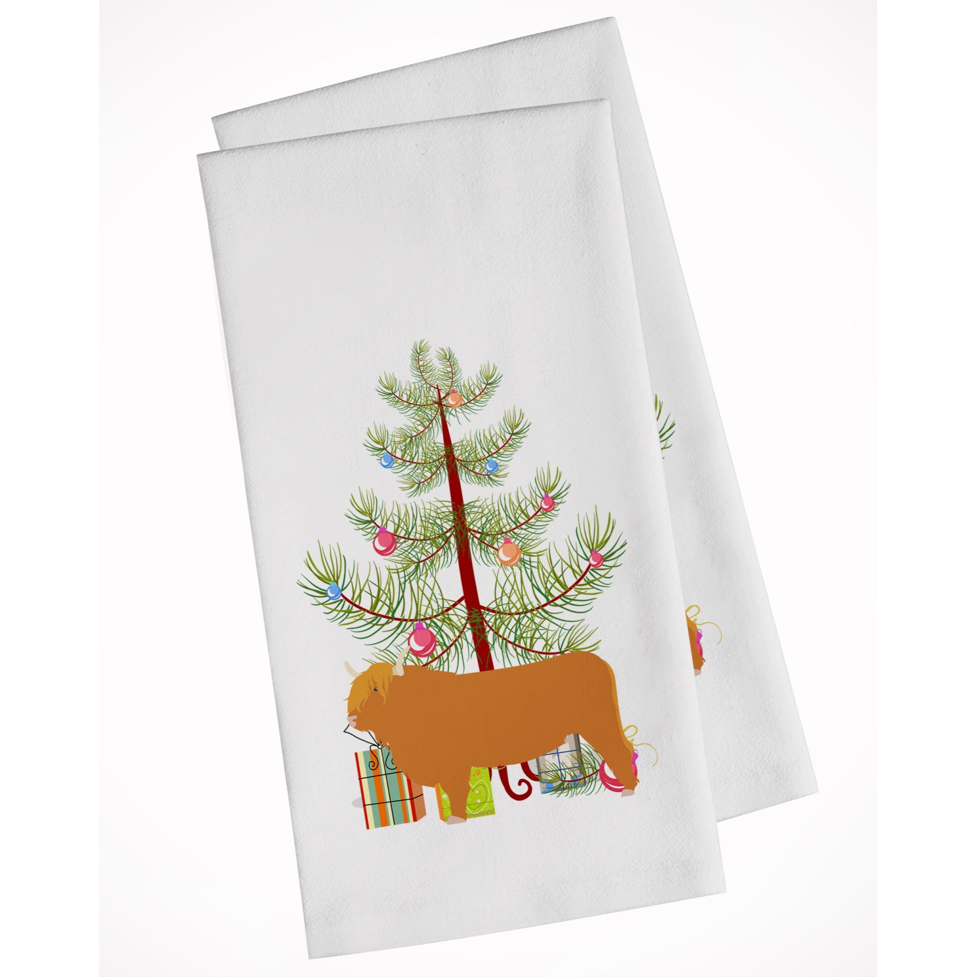 Highland Cow Christmas White Kitchen Towel Set Of 2