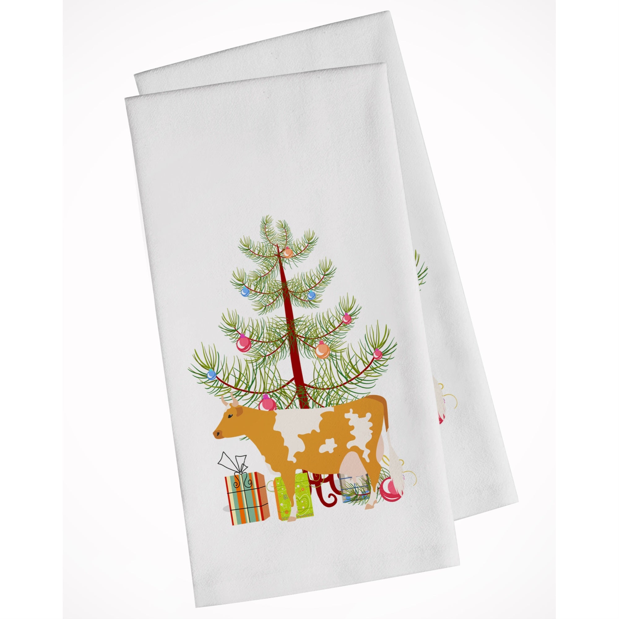 Guernsey Cow Christmas White Kitchen Towel Set Of 2